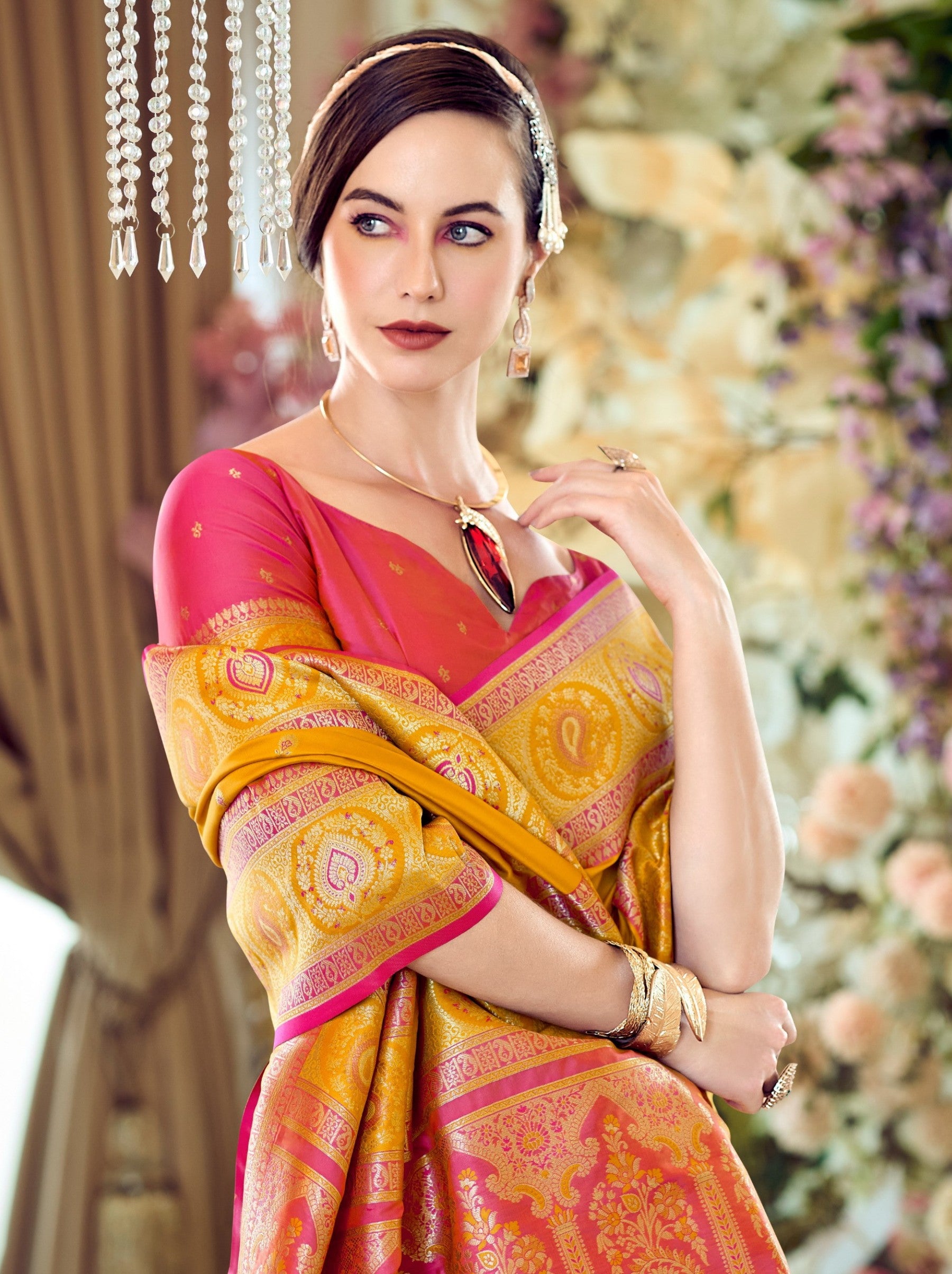 Mustard Yellow Festive Saree - TrendOye