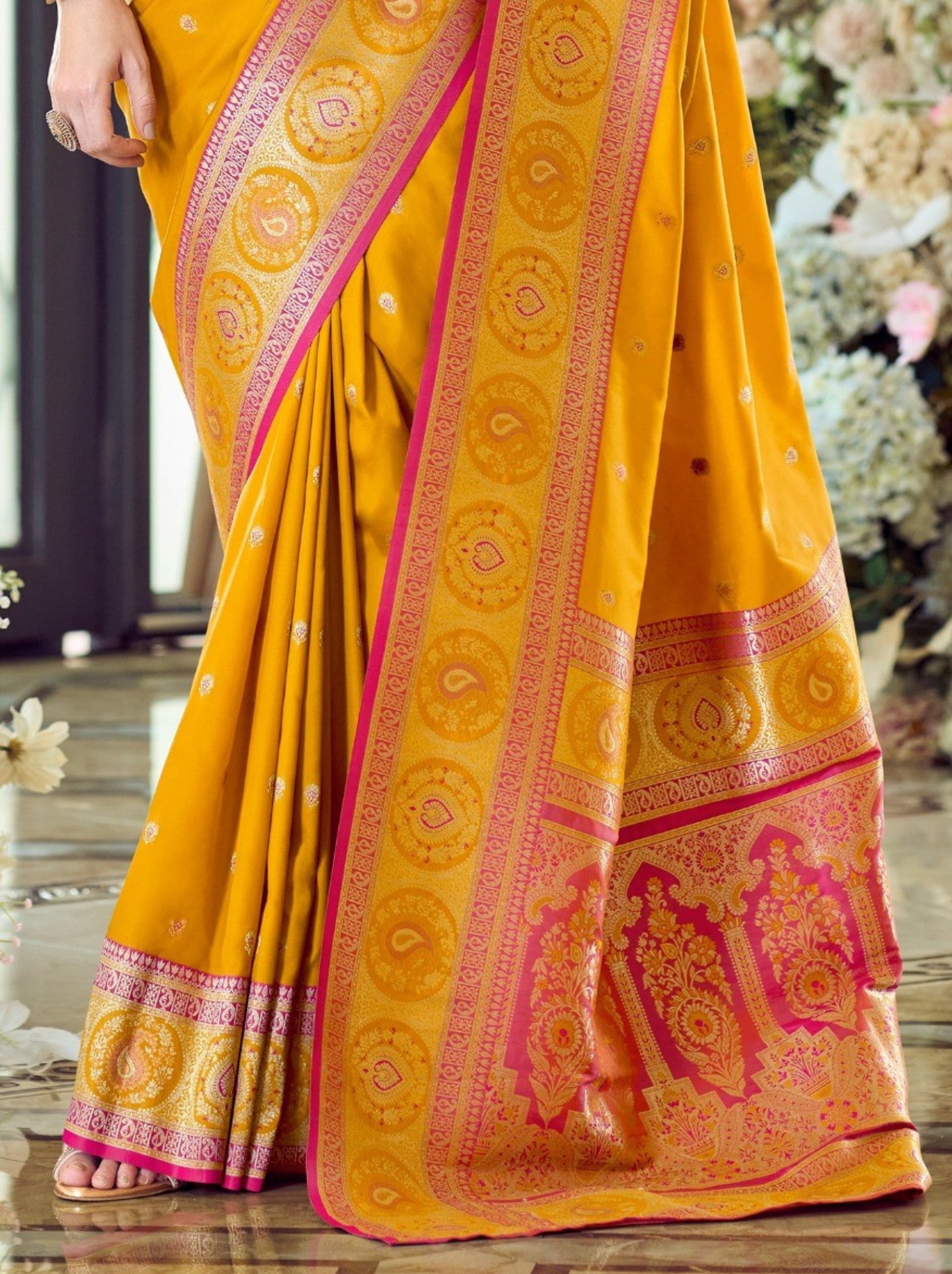 Mustard Yellow Festive Saree - TrendOye