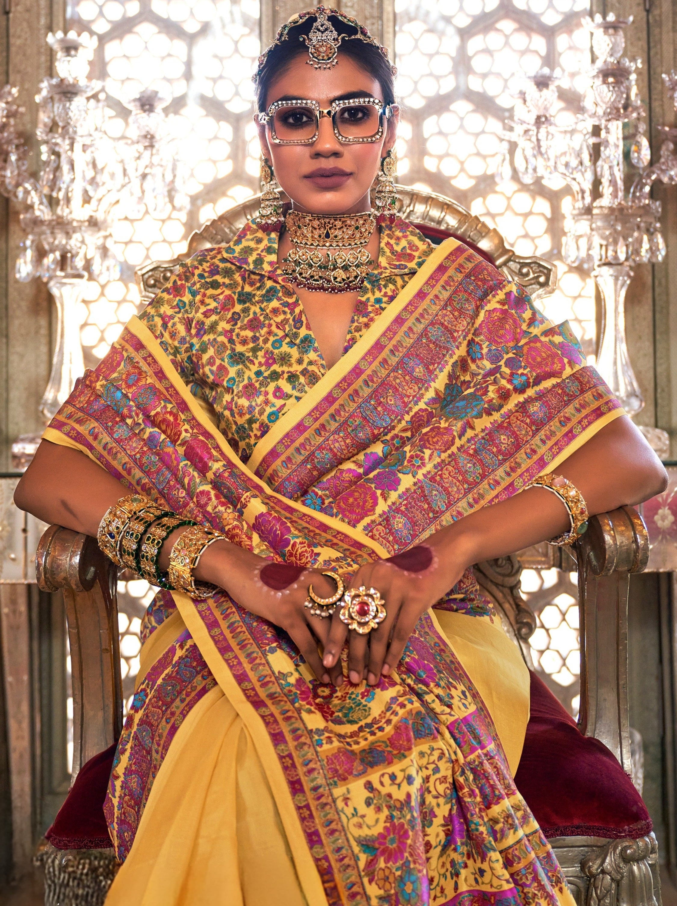 Bumblebee Yellow Ethnic Designer Silk Saree With Blouse Piece - TrendOye