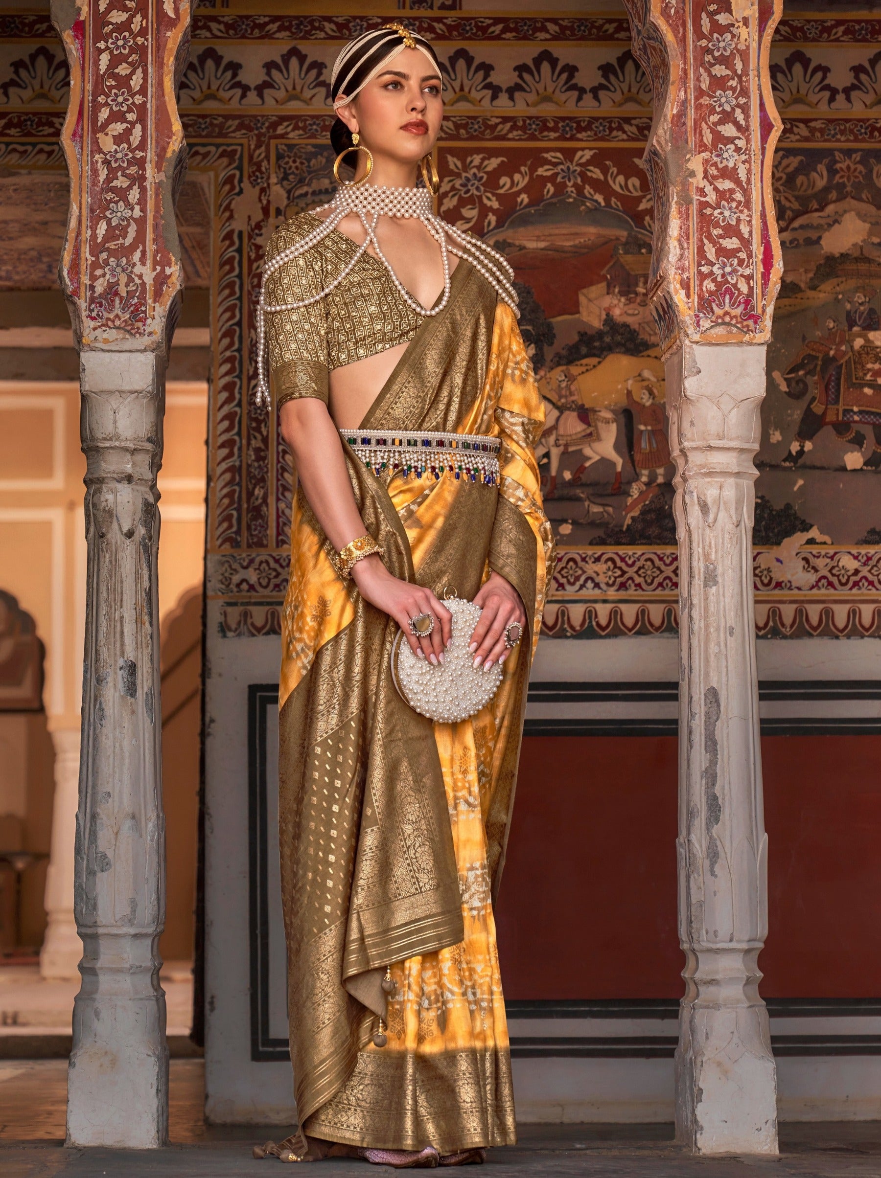 Pineapple Yellow Premium Patola Celebration Saree - TrendOye