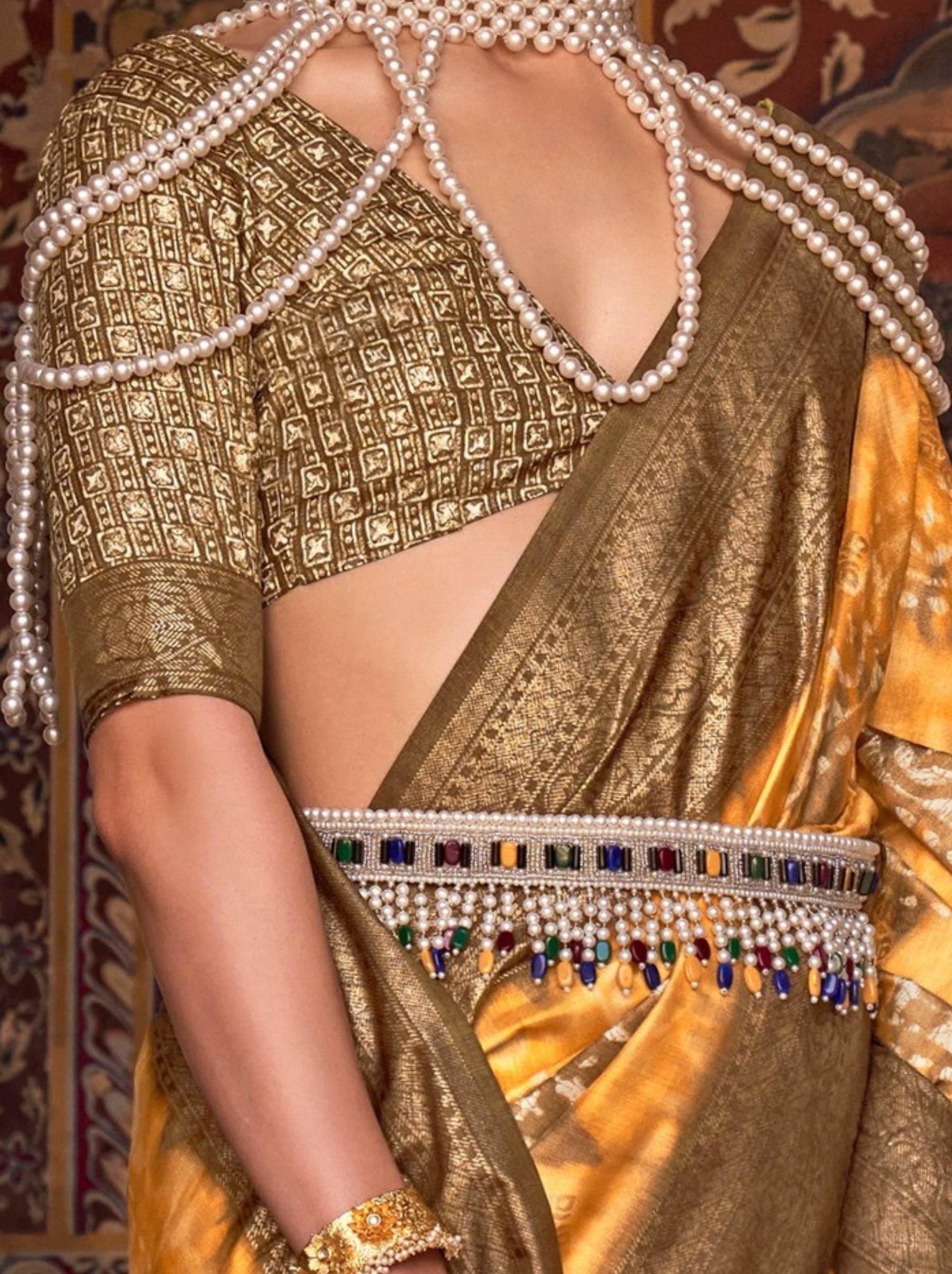 Pineapple Yellow Premium Patola Celebration Saree - TrendOye