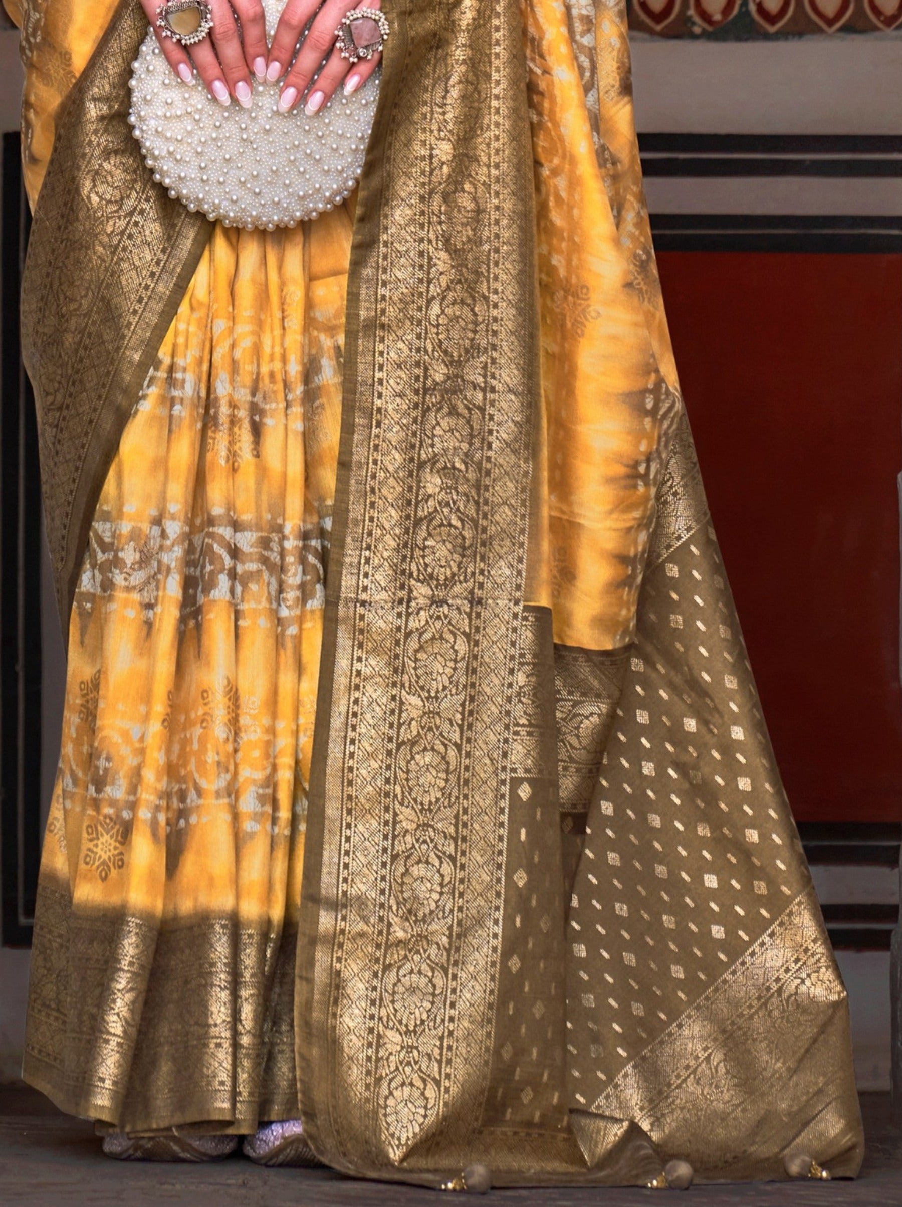 Pineapple Yellow Premium Patola Celebration Saree - TrendOye
