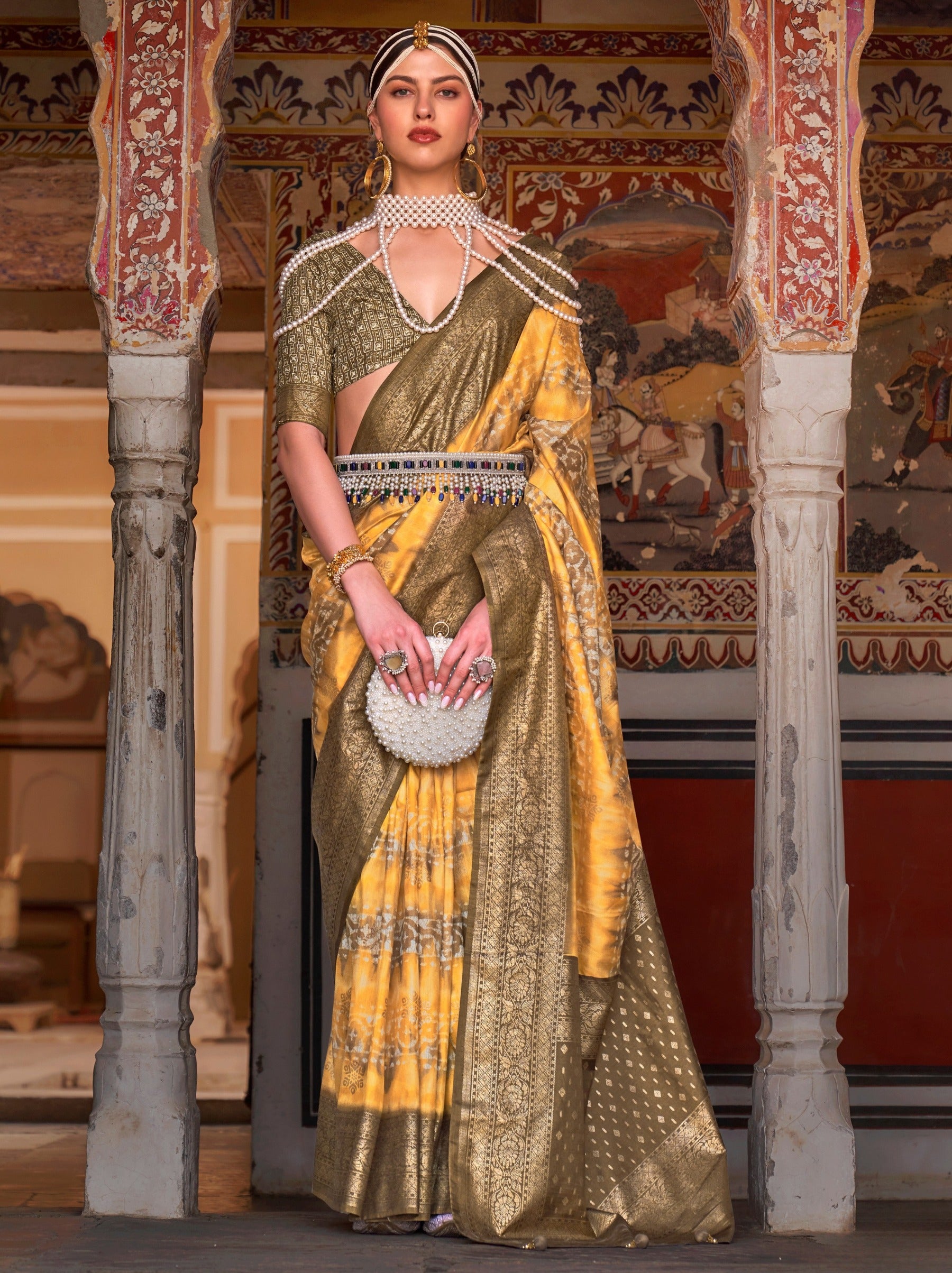 Pineapple Yellow Premium Patola Celebration Saree - TrendOye