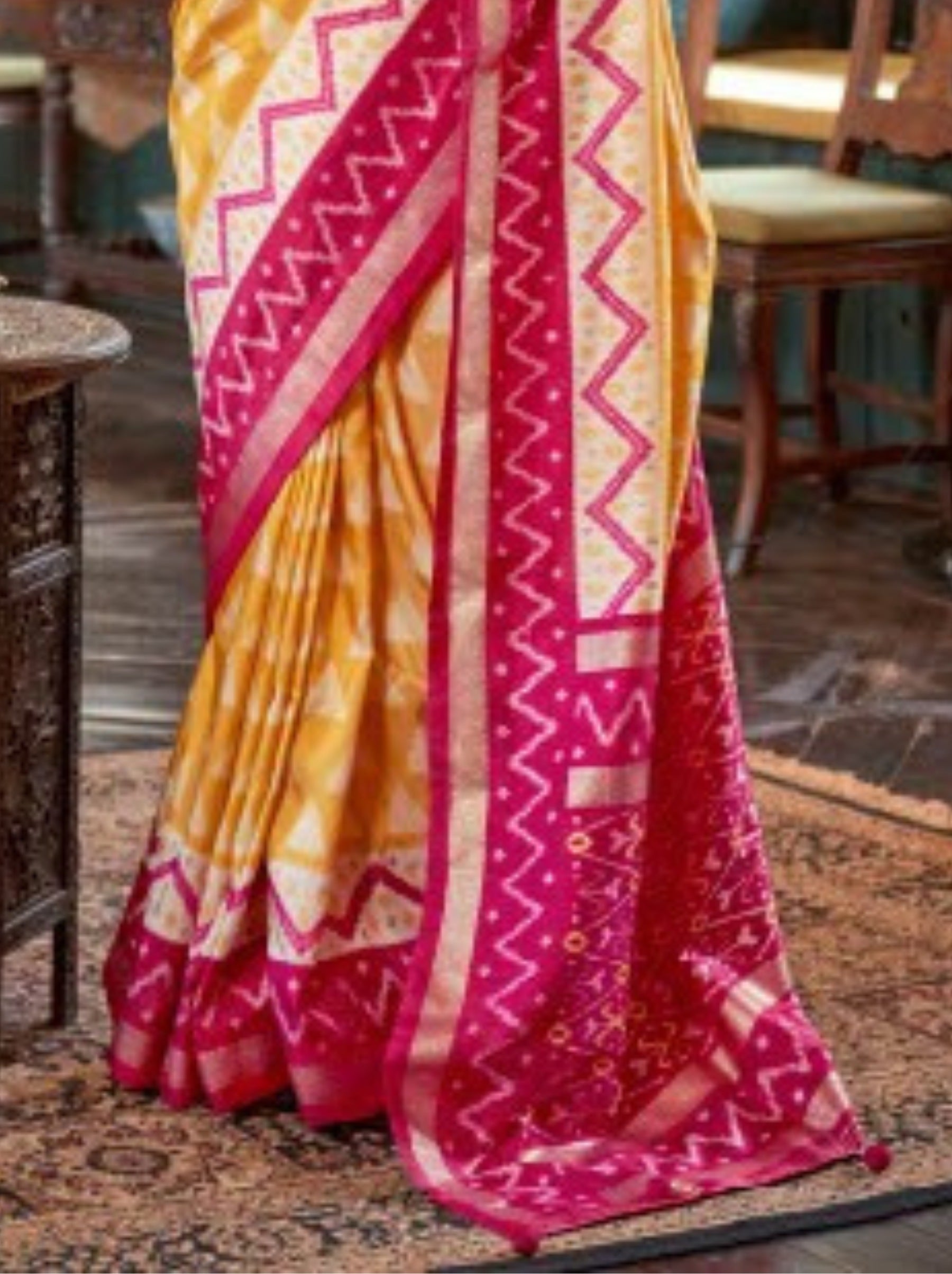 Pineapple Yellow Vibrant Patola Silk Festive Saree - TrendOye