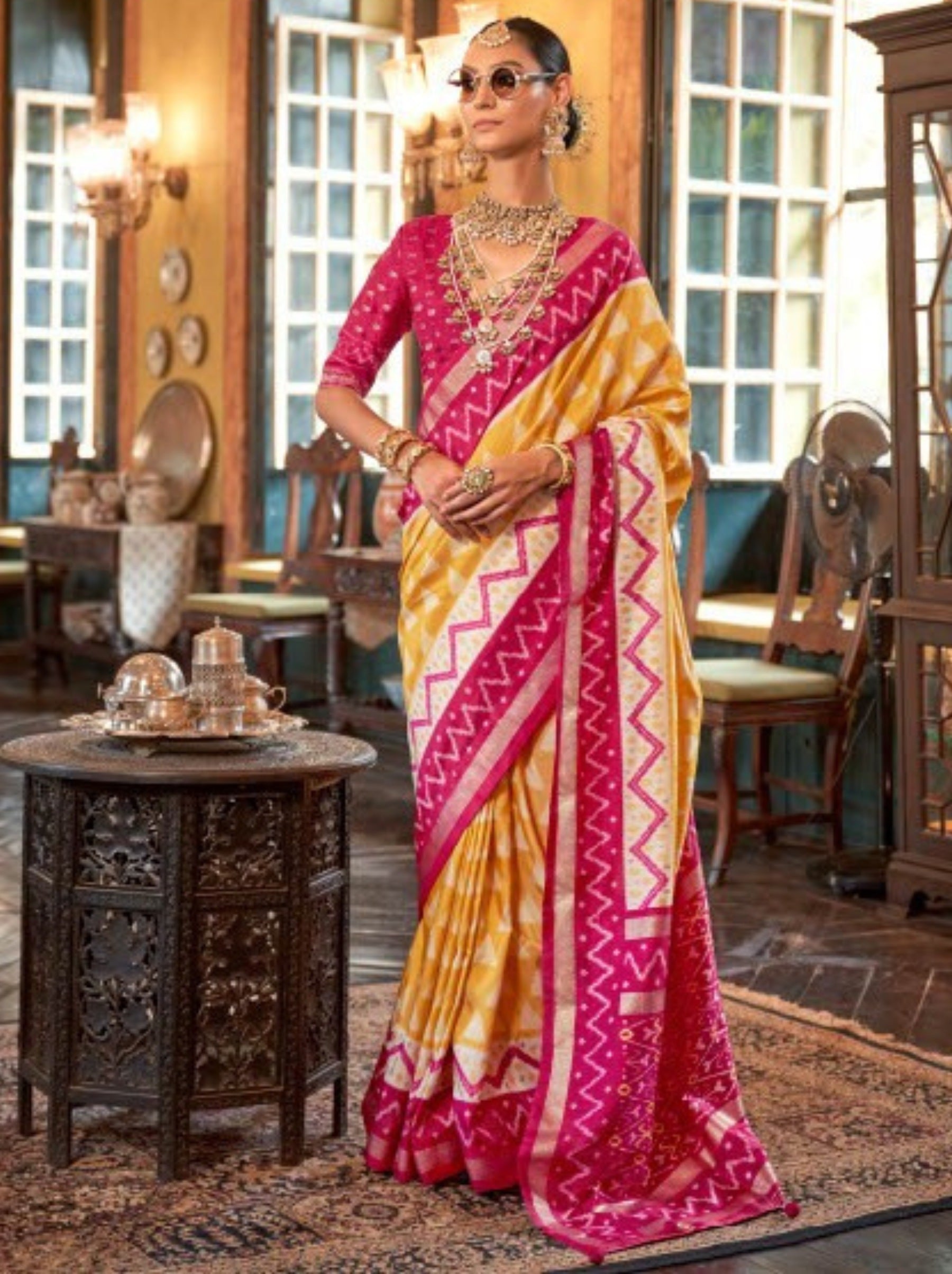 Pineapple Yellow Vibrant Patola Silk Festive Saree - TrendOye