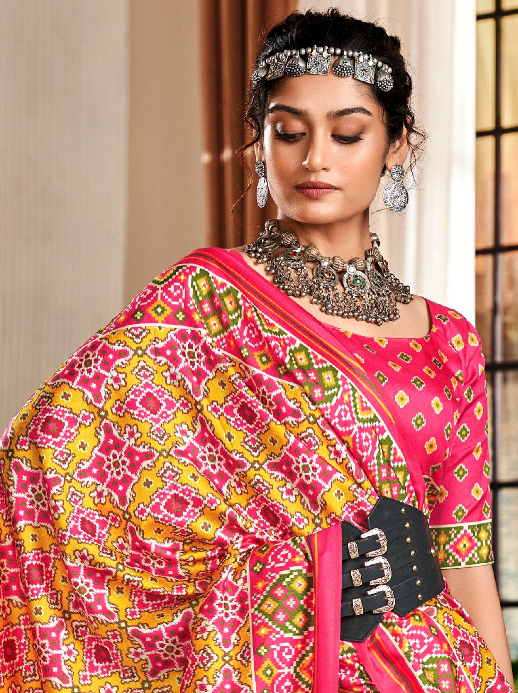 Cyber Yellow Patola Festive Saree - TrendOye