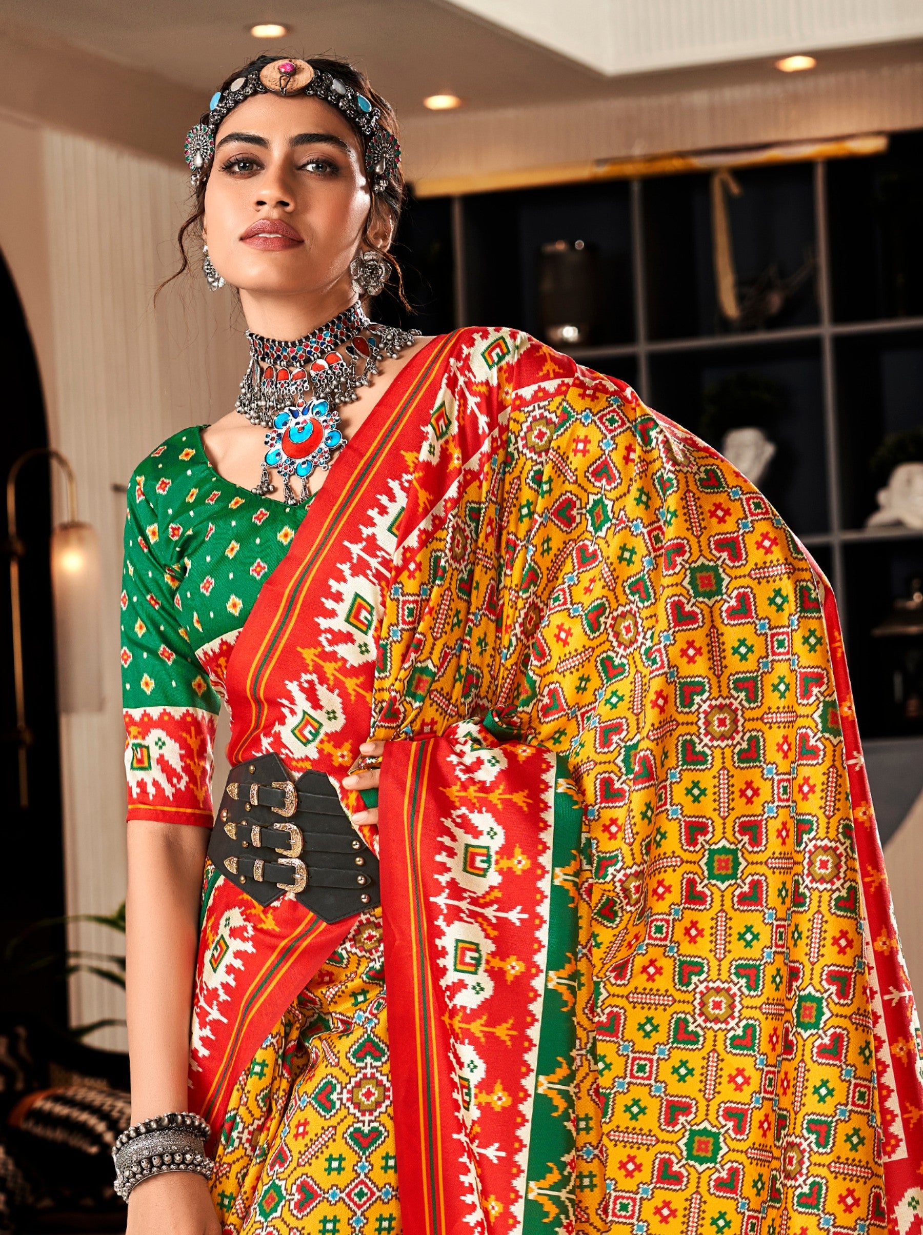 Bold Yellow Patola Festive Saree - TrendOye