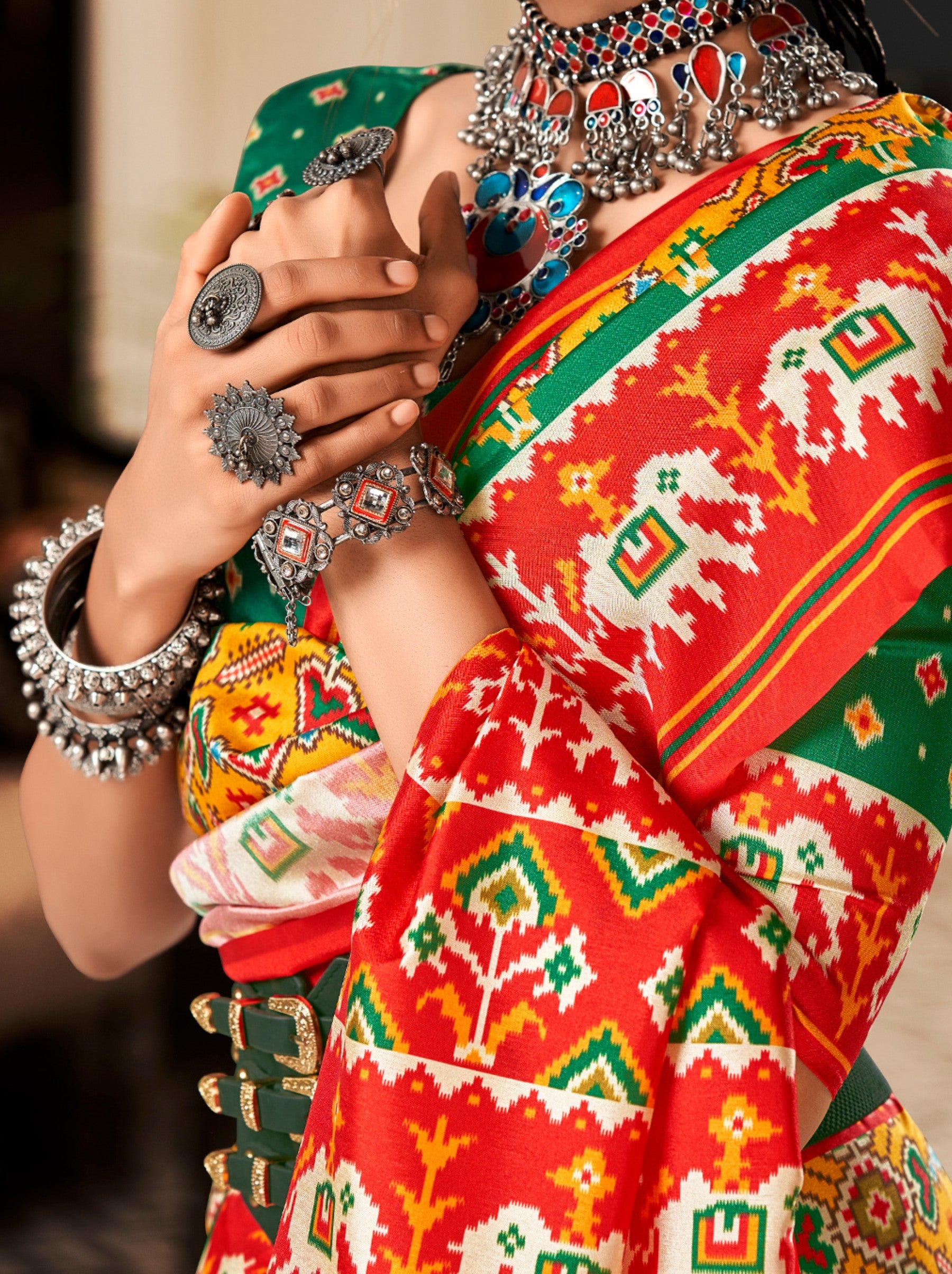 Bold Yellow Patola Festive Saree - TrendOye