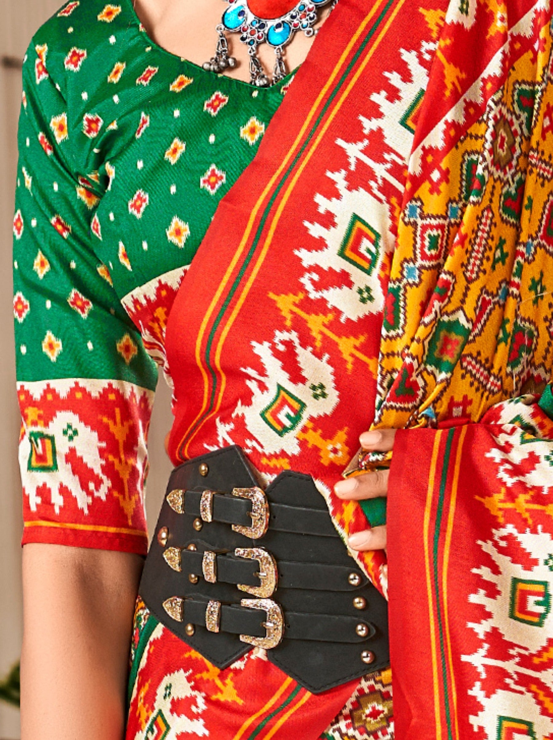 Bold Yellow Patola Festive Saree - TrendOye