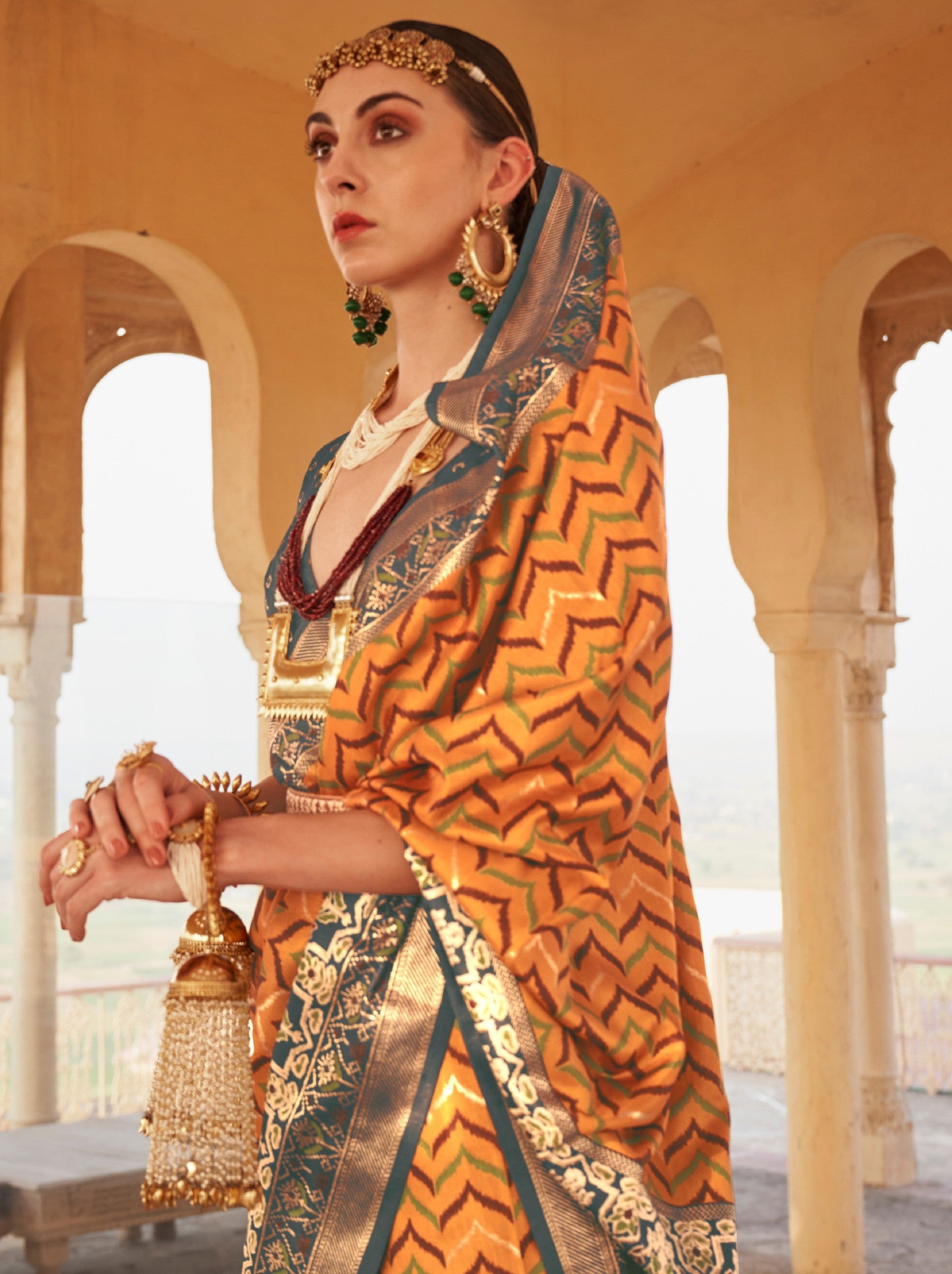 Mustard Yellow Premium Patola Festive Saree - TrendOye