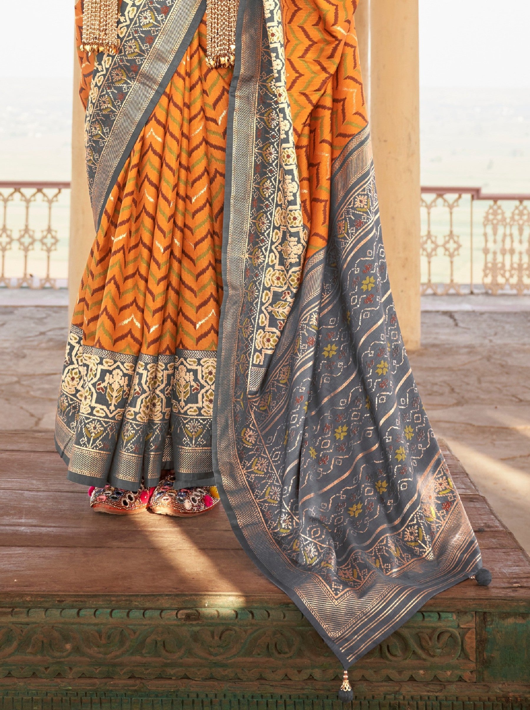 Mustard Yellow Premium Patola Festive Saree - TrendOye