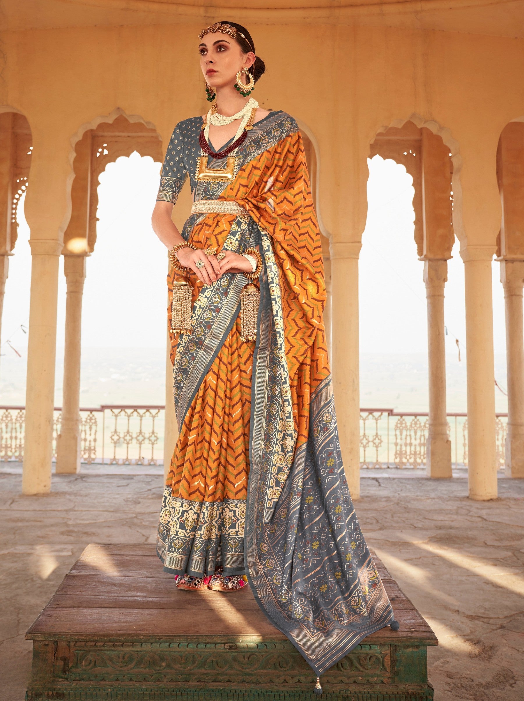 Mustard Yellow Premium Patola Festive Saree - TrendOye