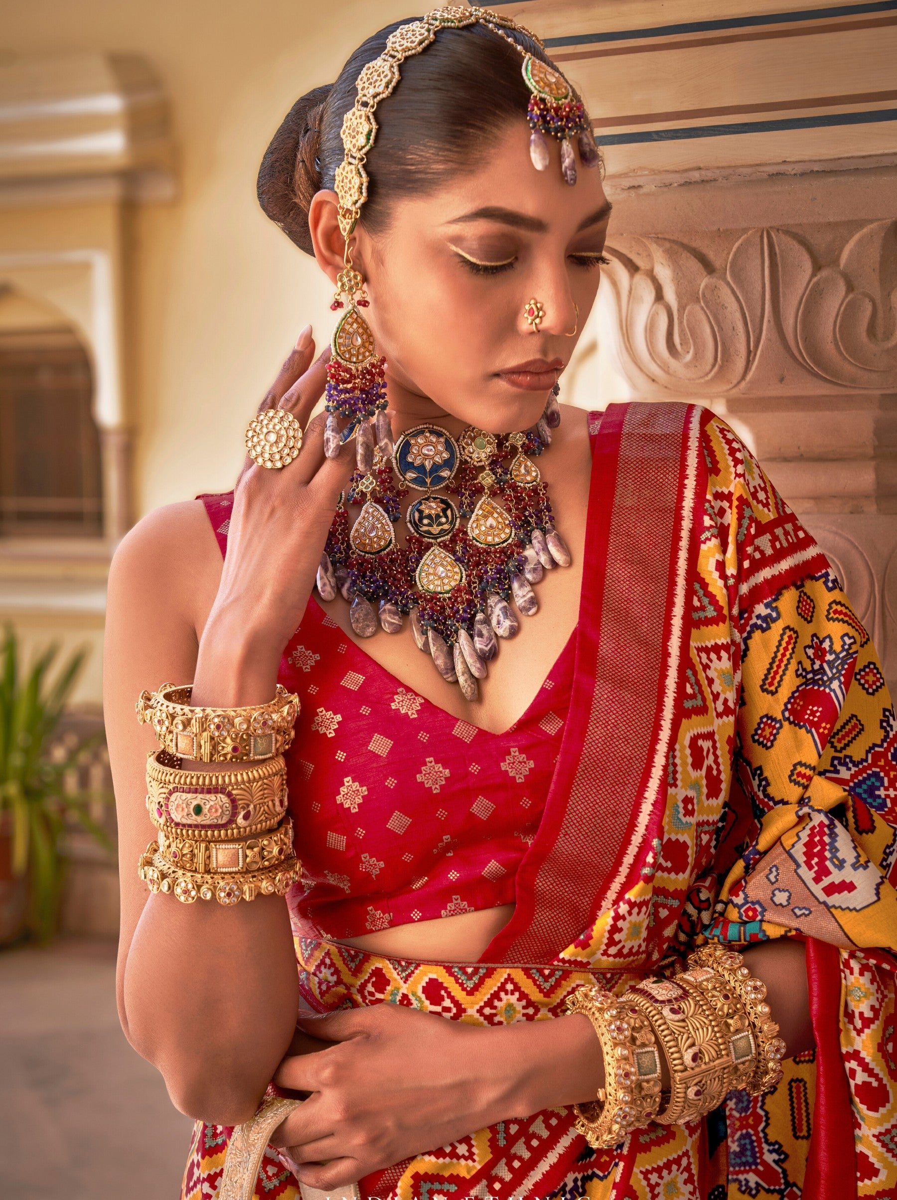 Saffron Yellow Patola Festive Saree - TrendOye