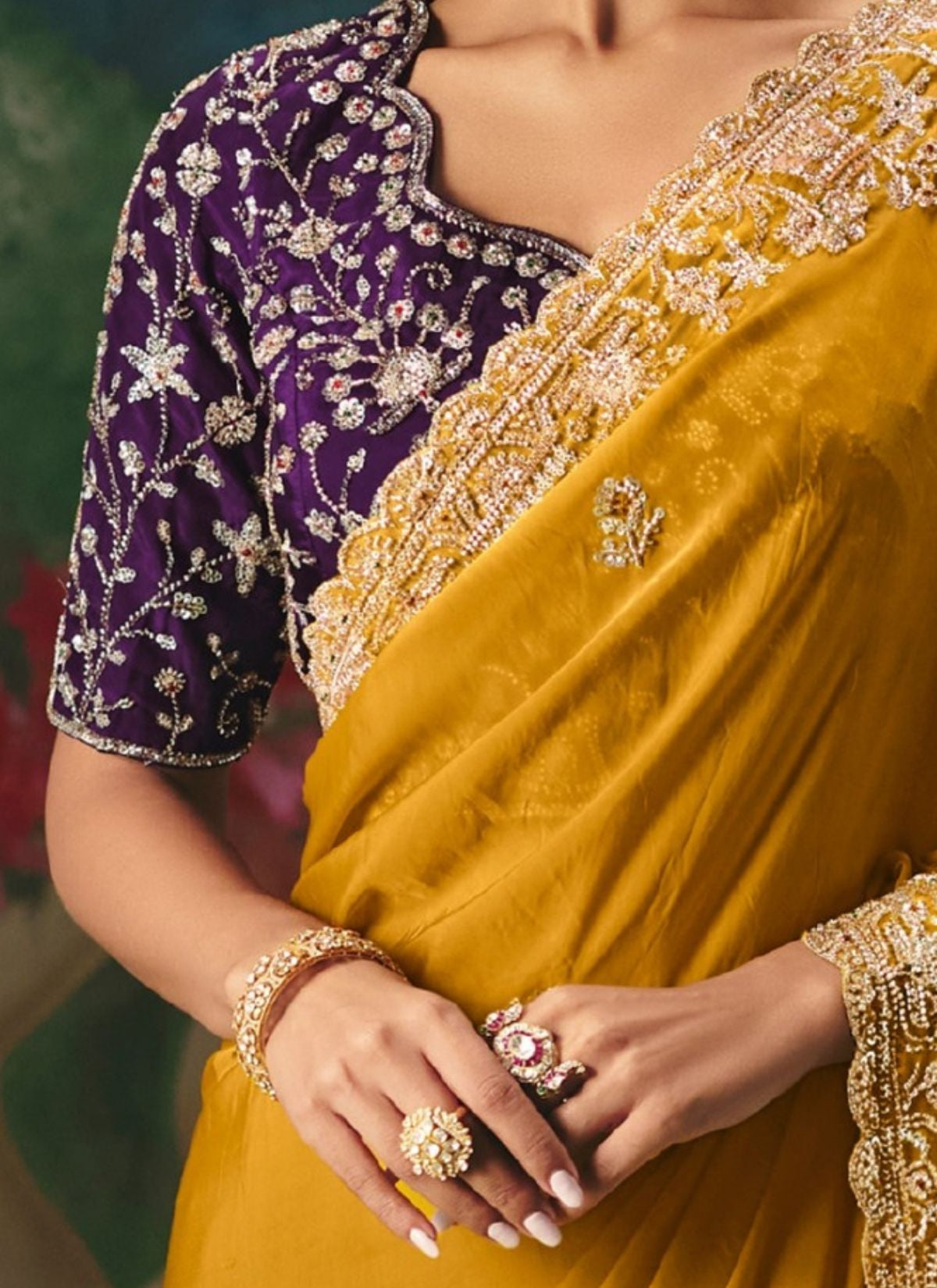 Mustard Yellow Wedding & Party Fancy Saree With Premium Blouse Piece - TrendOye