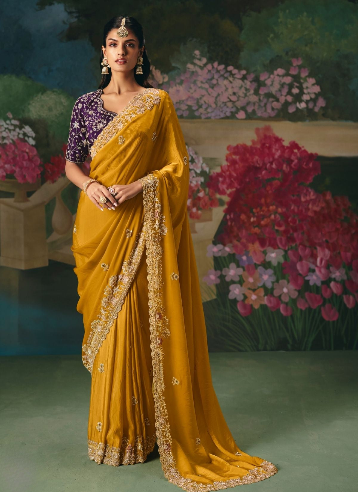 Mustard Yellow Wedding & Party Fancy Saree With Premium Blouse Piece - TrendOye