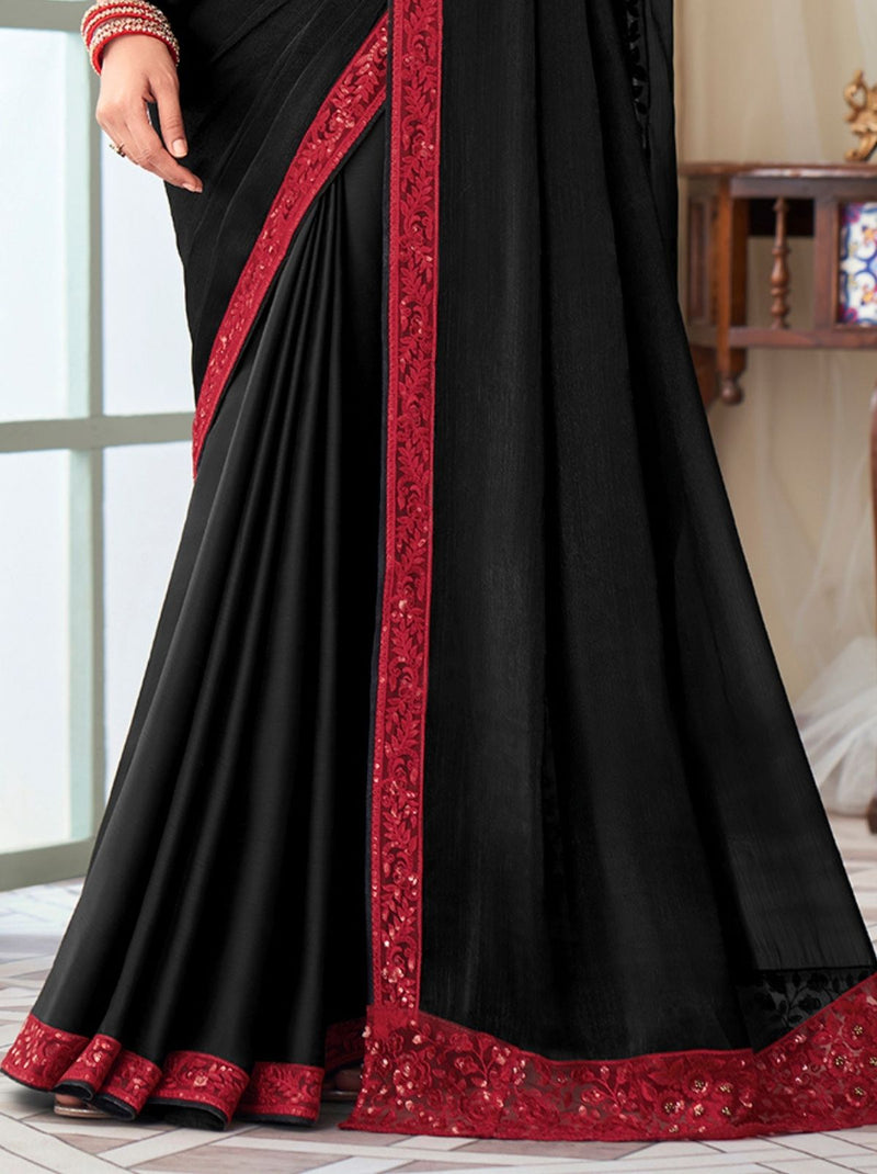 Bold Black Sesigner Saree With Beautiful Embroidery Work - TrendOye