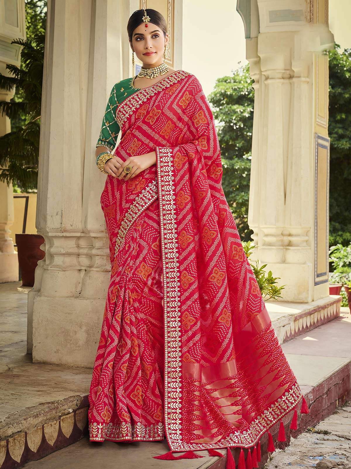 Pretty Pink Bandhani Banarasi Silk Saree with Rich Designs - TrendOye