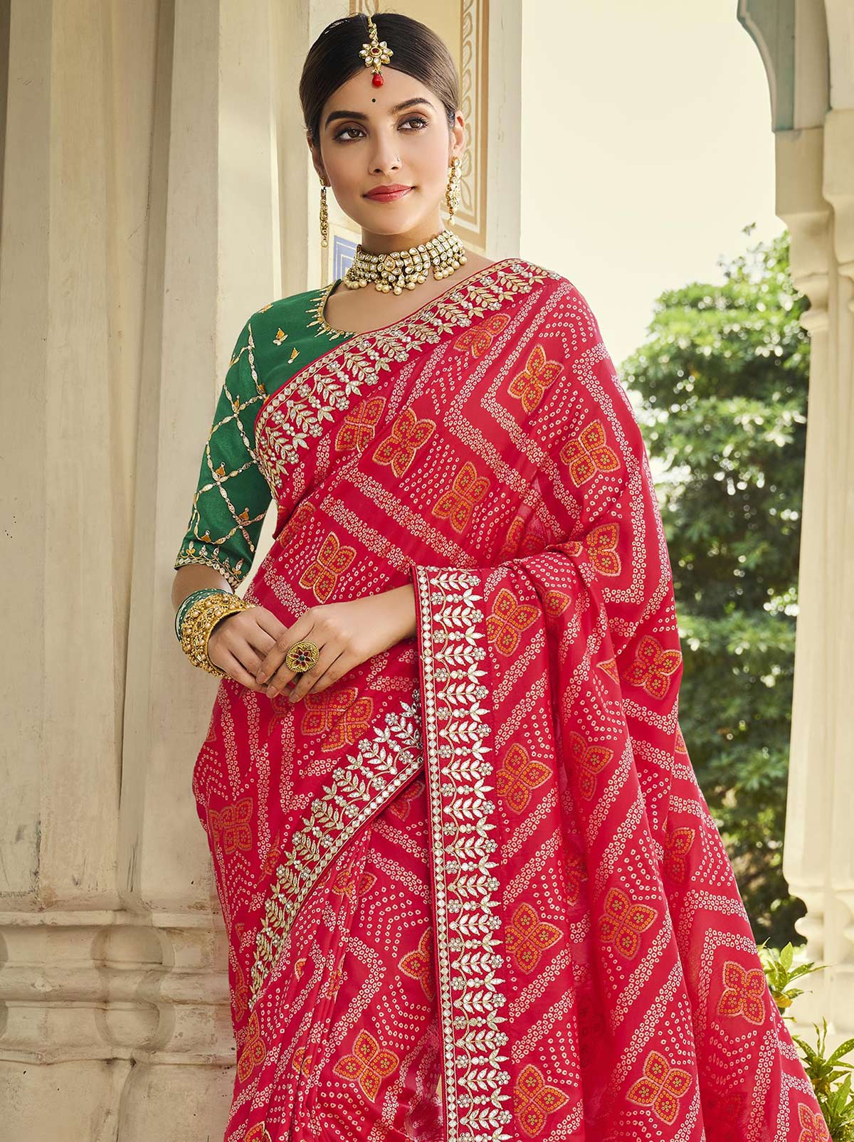 Pretty Pink Bandhani Banarasi Silk Saree with Rich Designs - TrendOye