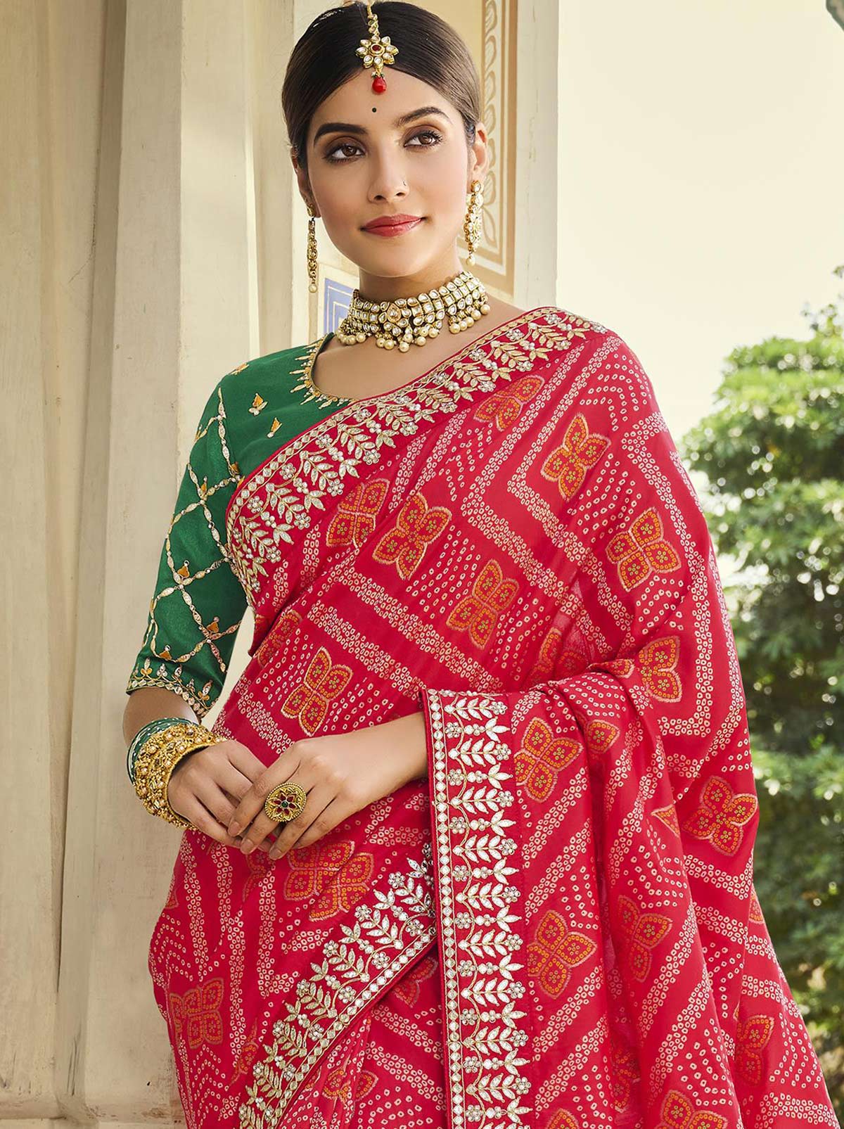 Pretty Pink Bandhani Banarasi Silk Saree with Rich Designs - TrendOye