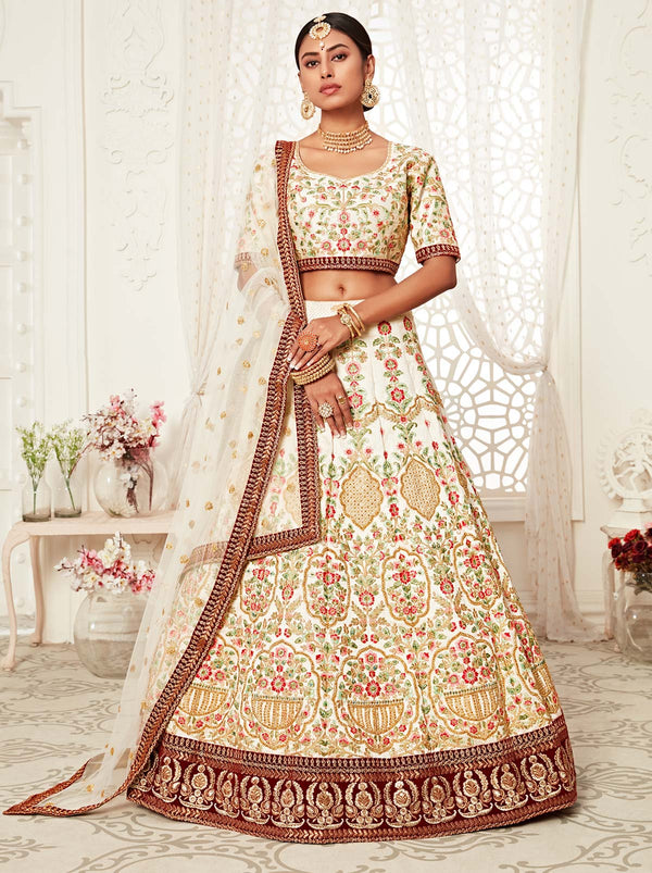 Fashion Hitched Off White Lehenga With Beauty of Red borders - TrendOye