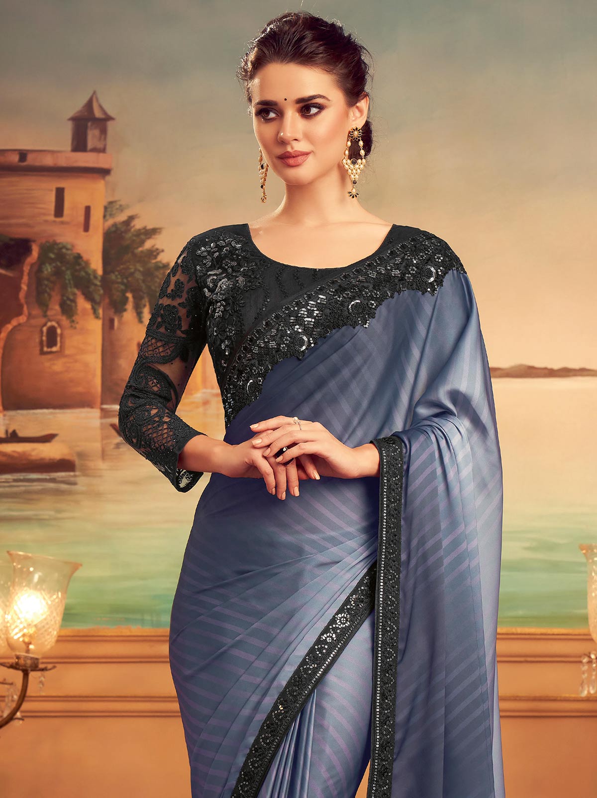 Wonderfully Grey designer saree with impressive embroidery work - TrendOye