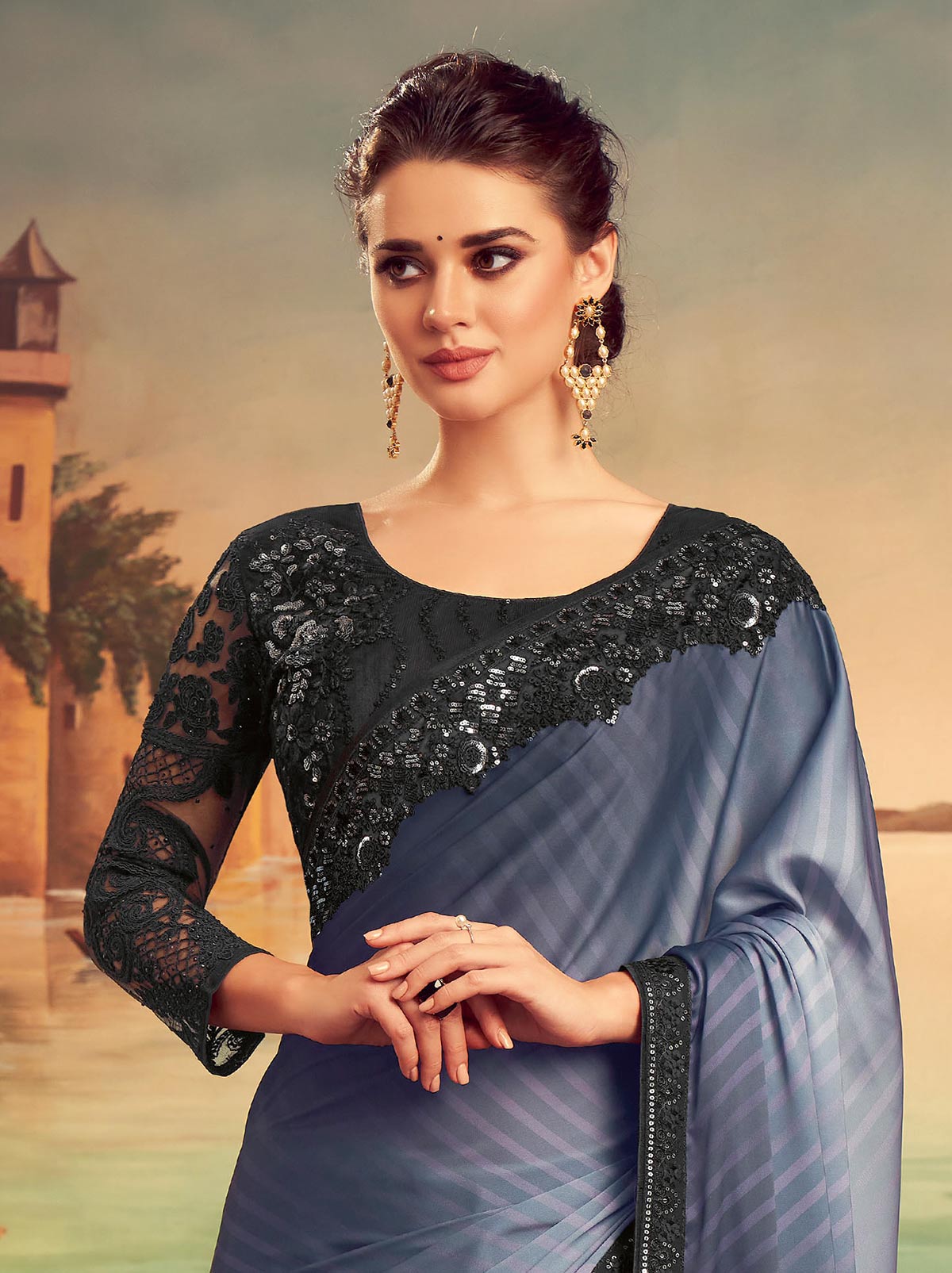 Wonderfully Grey designer saree with impressive embroidery work - TrendOye