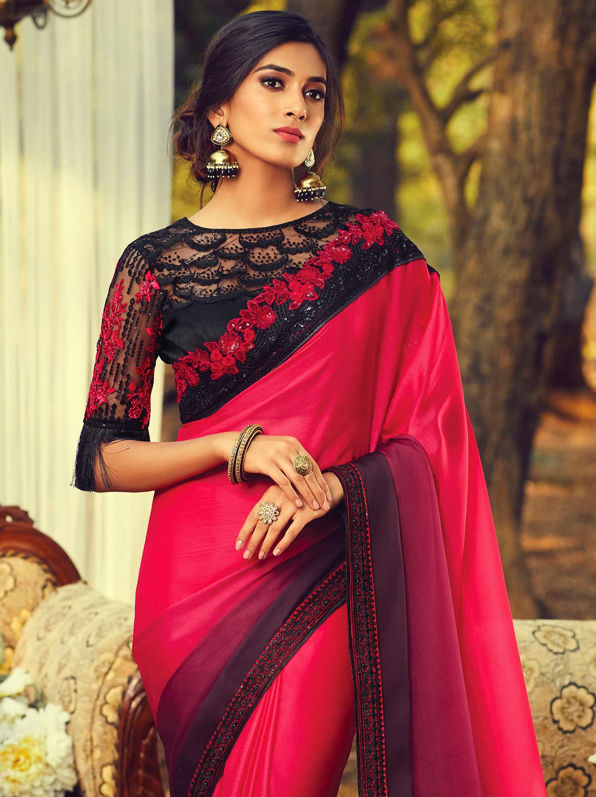 Beautiful pink mulmul silk saree for daytime events - TrendOye
