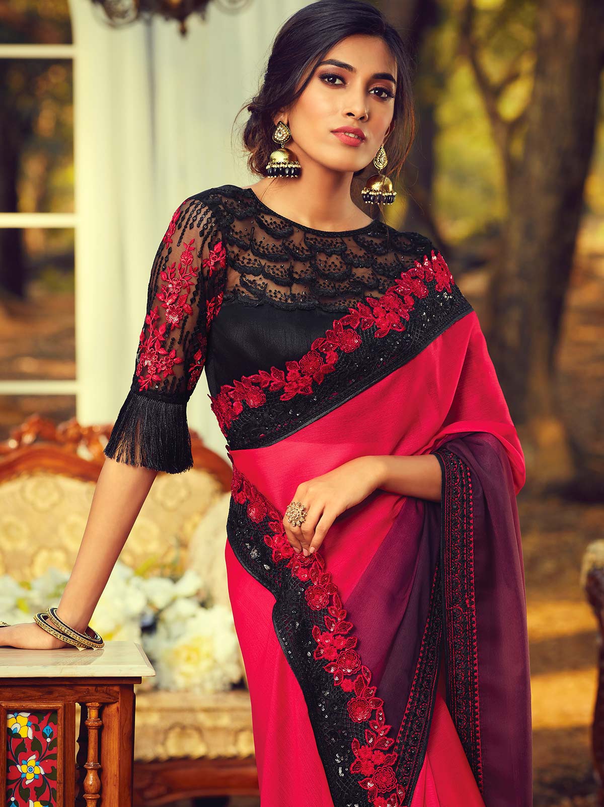 Beautiful pink mulmul silk saree for daytime events - TrendOye