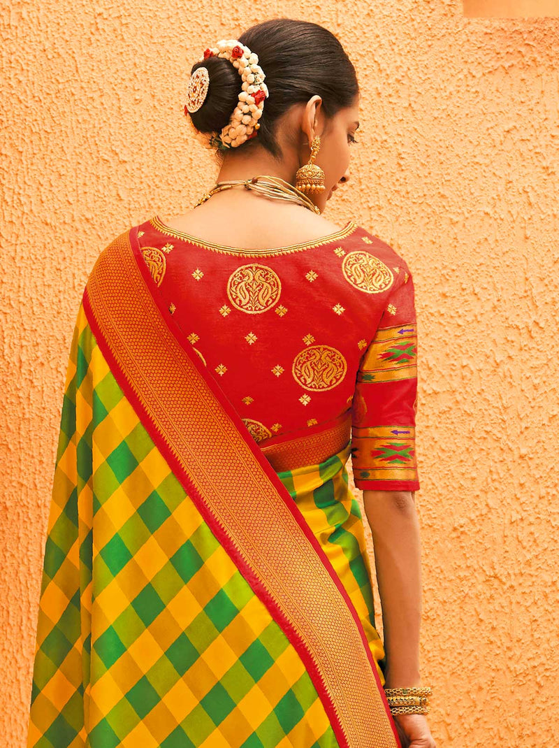 Remarkable Check Pattern Silk Saree For Festivities - TrendOye