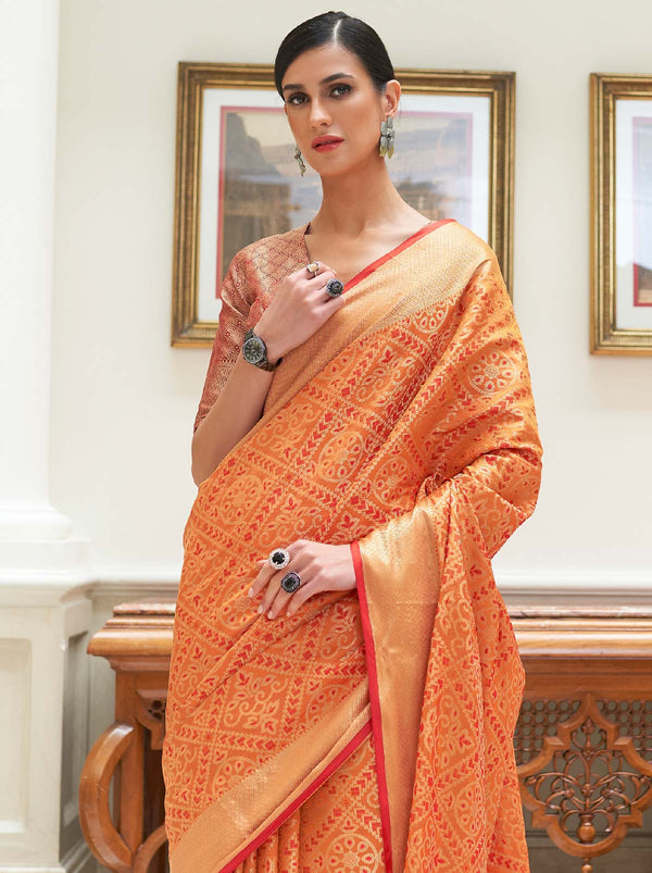 Opulent Orange TrendOye Saree With Designer Blouse Fabric - TrendOye