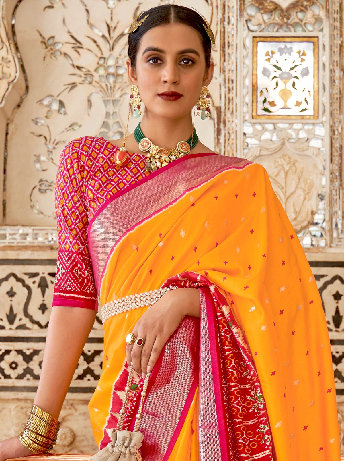 Vibrant Orange TrendOye With Zari Ingrained Design - TrendOye