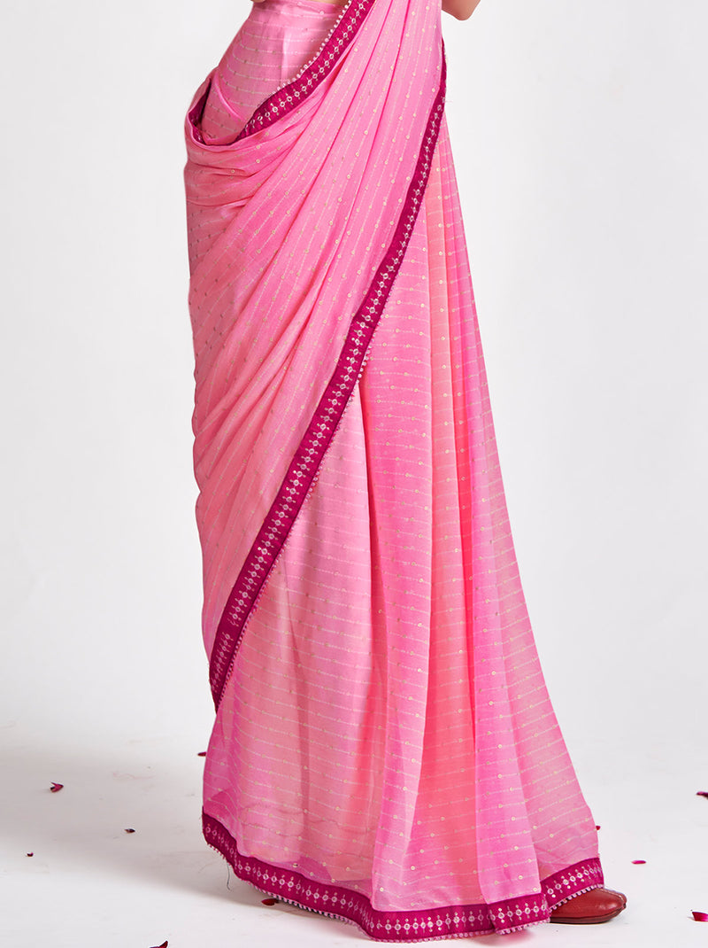 Light Pink Trendoye Saree With Overall Sequins - TrendOye