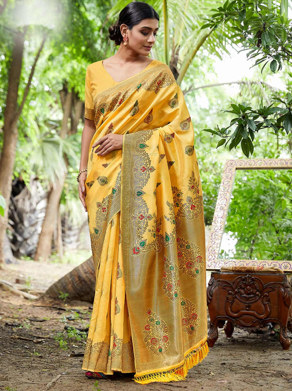 Phenomenal Zari Silk Blend Designer Orange Saree With Soft Zari Weaving - TrendOye