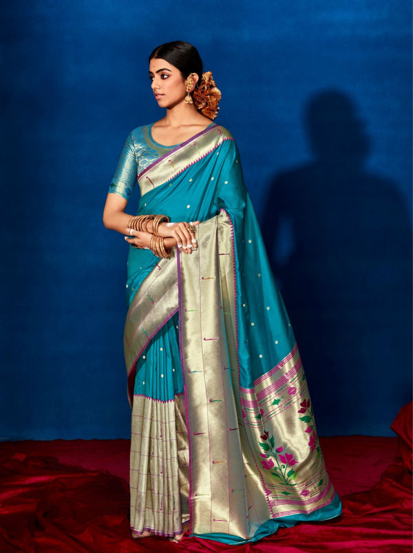 Blue Paithani Silk Festive Saree - TrendOye