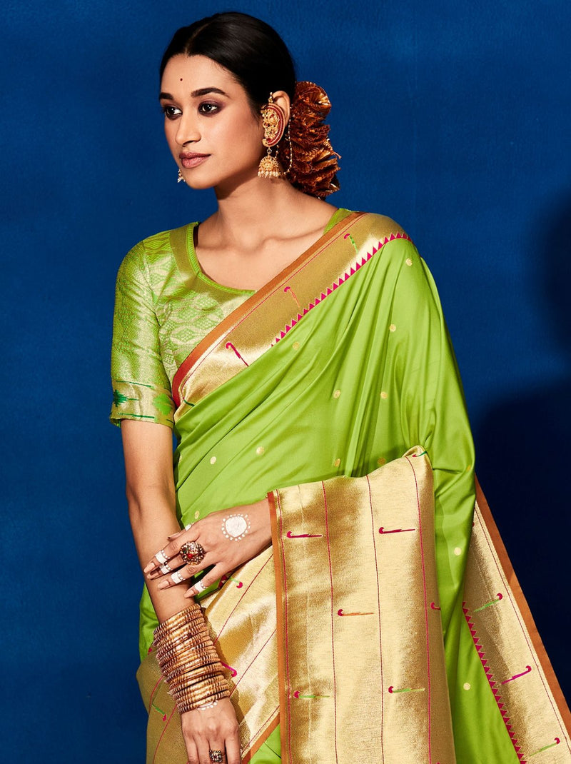 Refreshing Green Paithani Silk Festive Saree - TrendOye