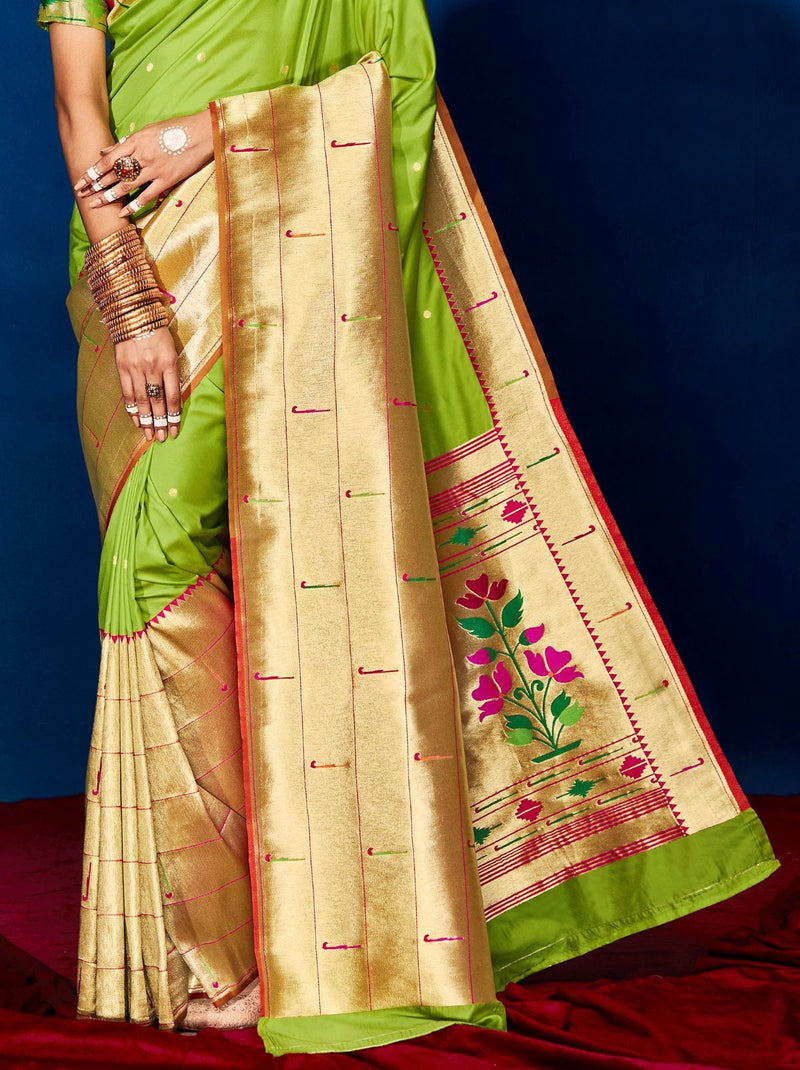 Refreshing Green Paithani Silk Festive Saree - TrendOye