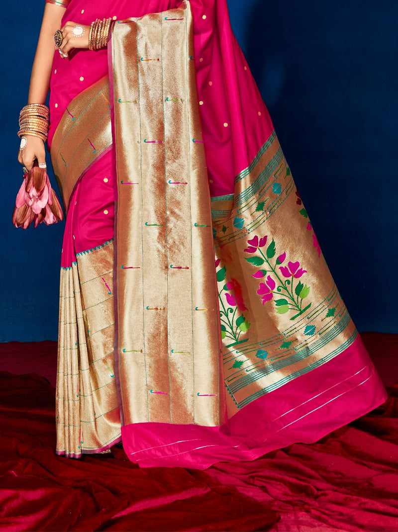 Lovely Pink Paithani Silk Festive Saree - TrendOye