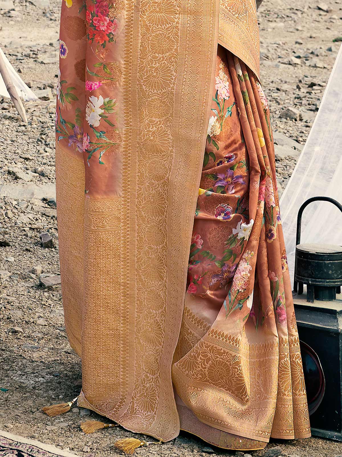 Mind-Blowing Brown Coloured Digital Art Silk Saree - TrendOye