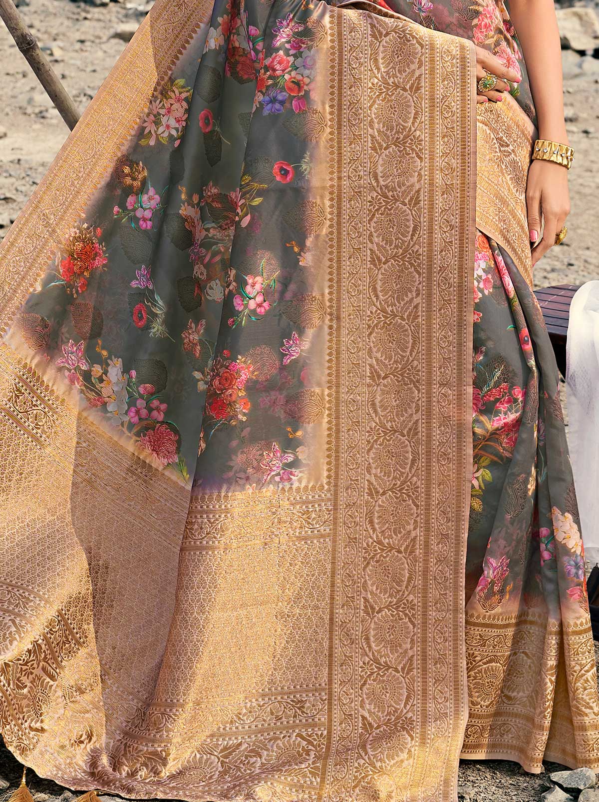Marvellous Grey Coloured Digital Art Silk Saree - TrendOye