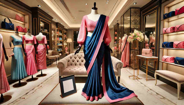 The Elegant Charm of a Blue Saree with a Pink Blouse