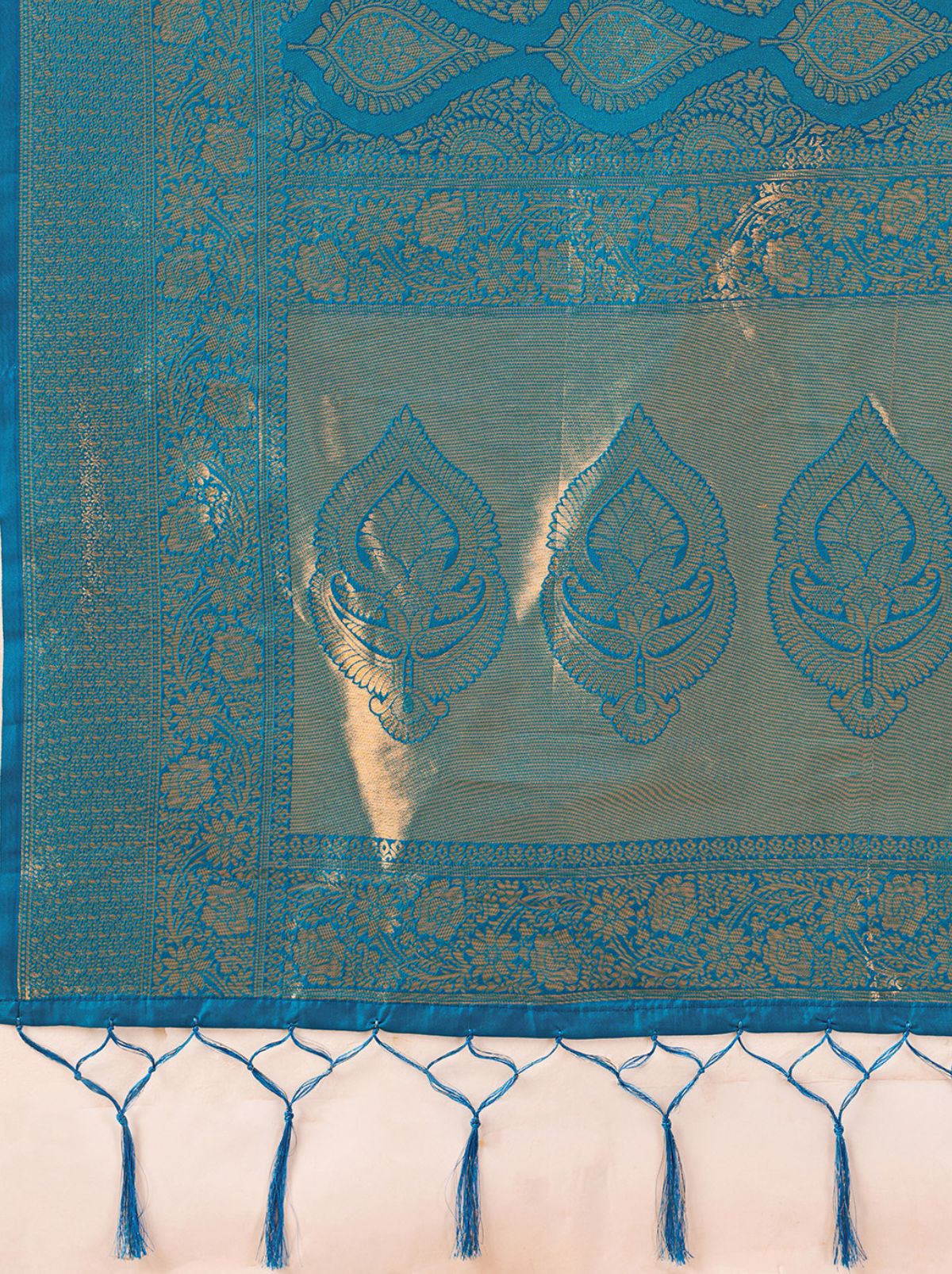 Azure Blue Kanjivaram Silk Saree With Intricate Gold Zari