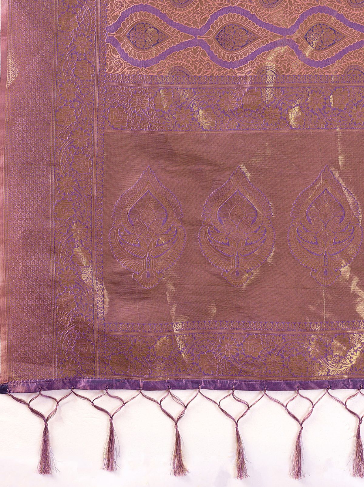 Plum Purple Kanjivaram Silk Saree With Intricate Gold Zari