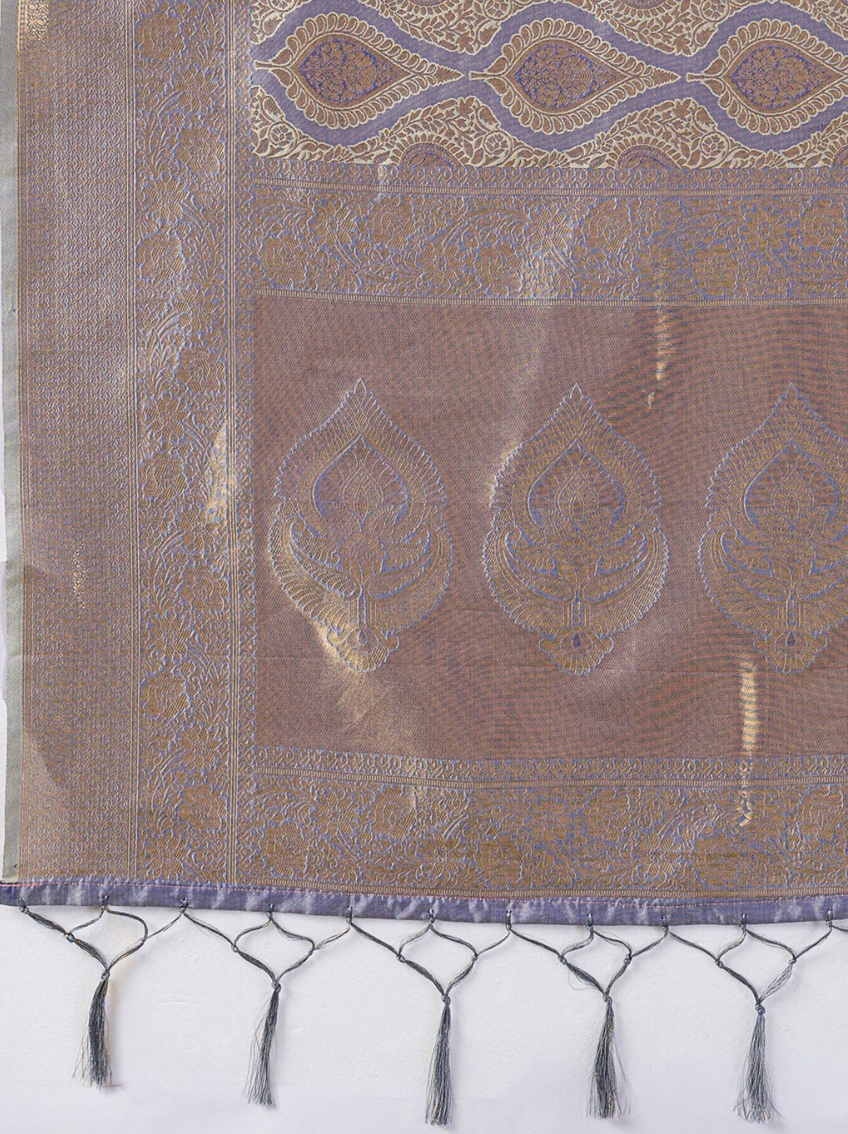 Pastel Blue Kanjivaram Silk Saree with Intricate Gold Zari
