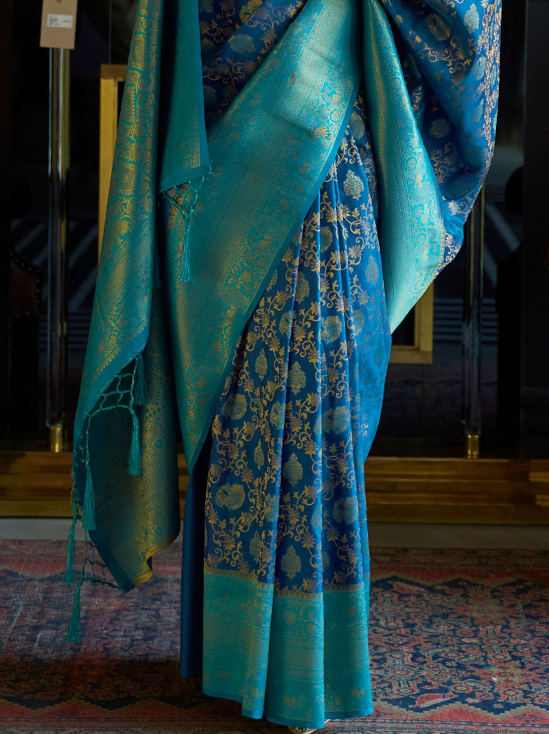 Yale Blue Soft Silk Handloom Weaving Party Saree