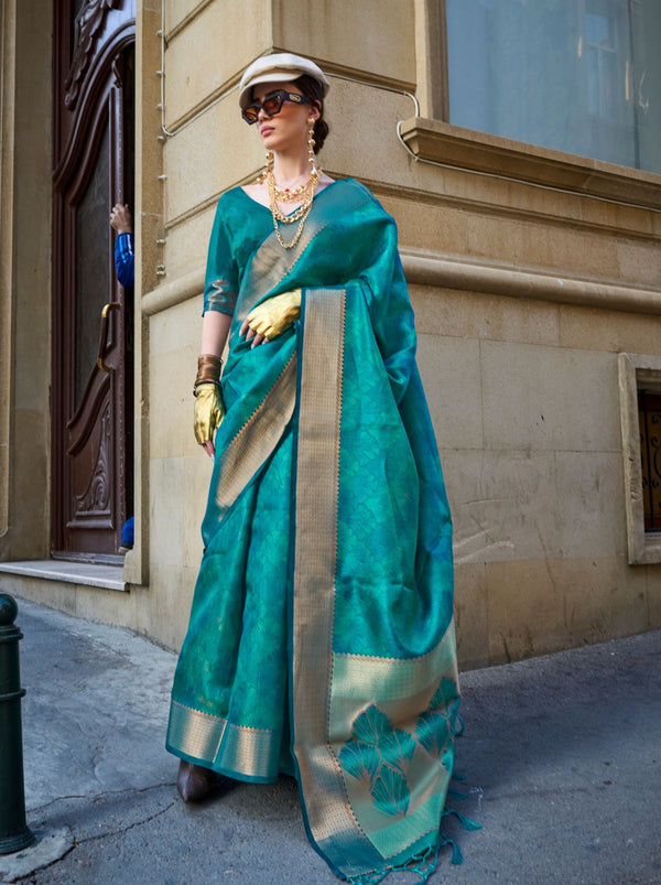 Olympic Blue Designer Silk Saree