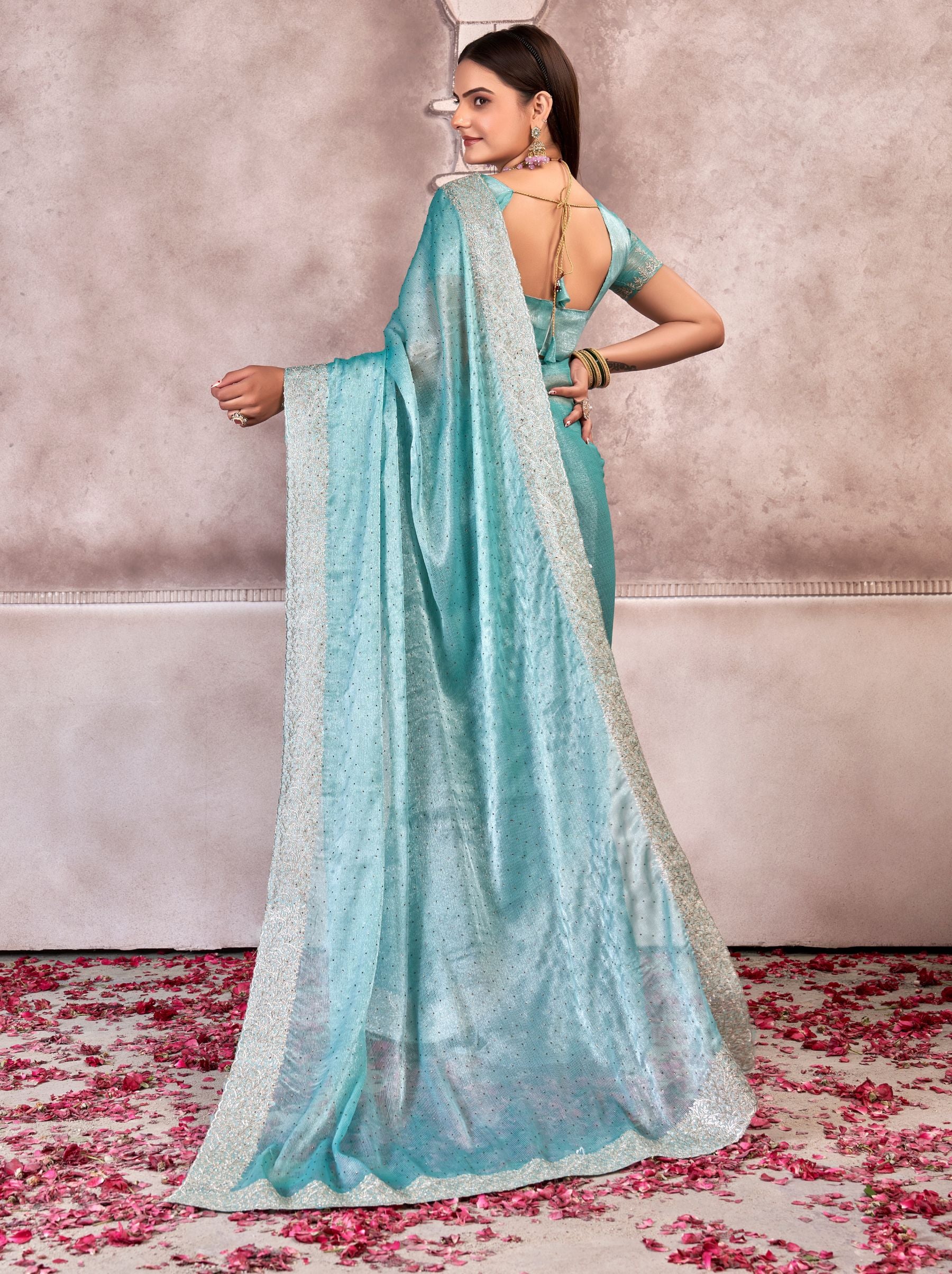 Emerald Green Designer Silk Blended Saree