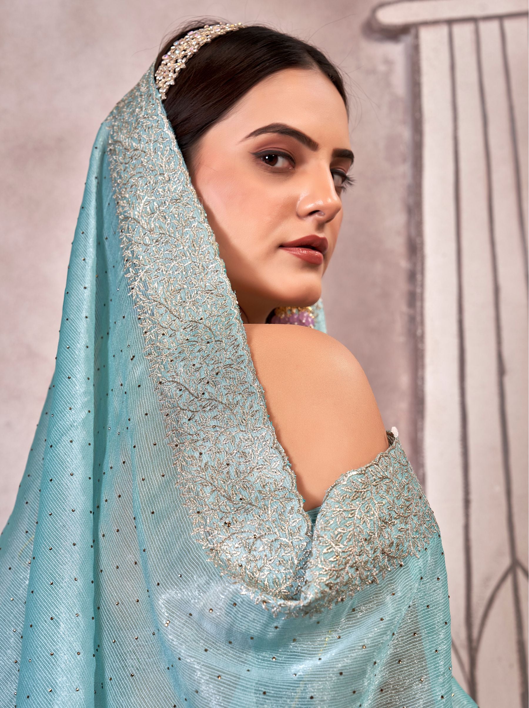 Emerald Green Designer Silk Blended Saree