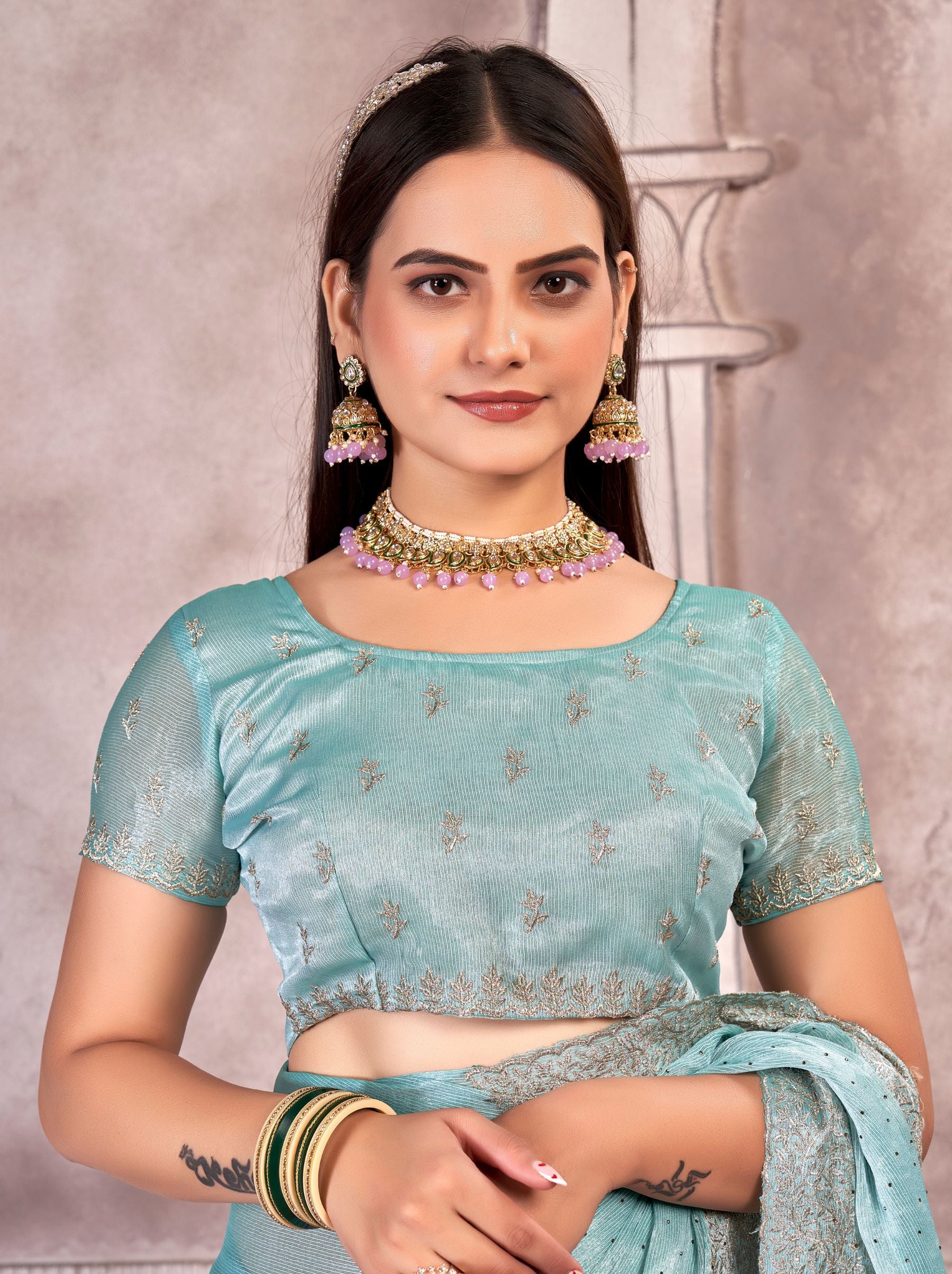 Emerald Green Designer Silk Blended Saree