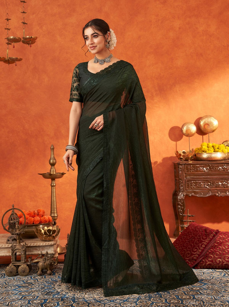 Sacramento Green Premium Ethnic Designer Saree - TrendOye