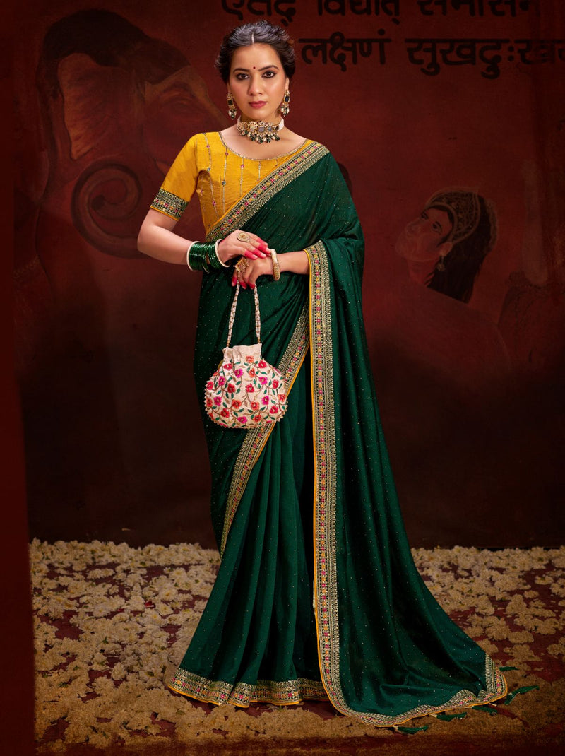 Sacramento Green Fine Ethnic Designer Silk Saree - TrendOye